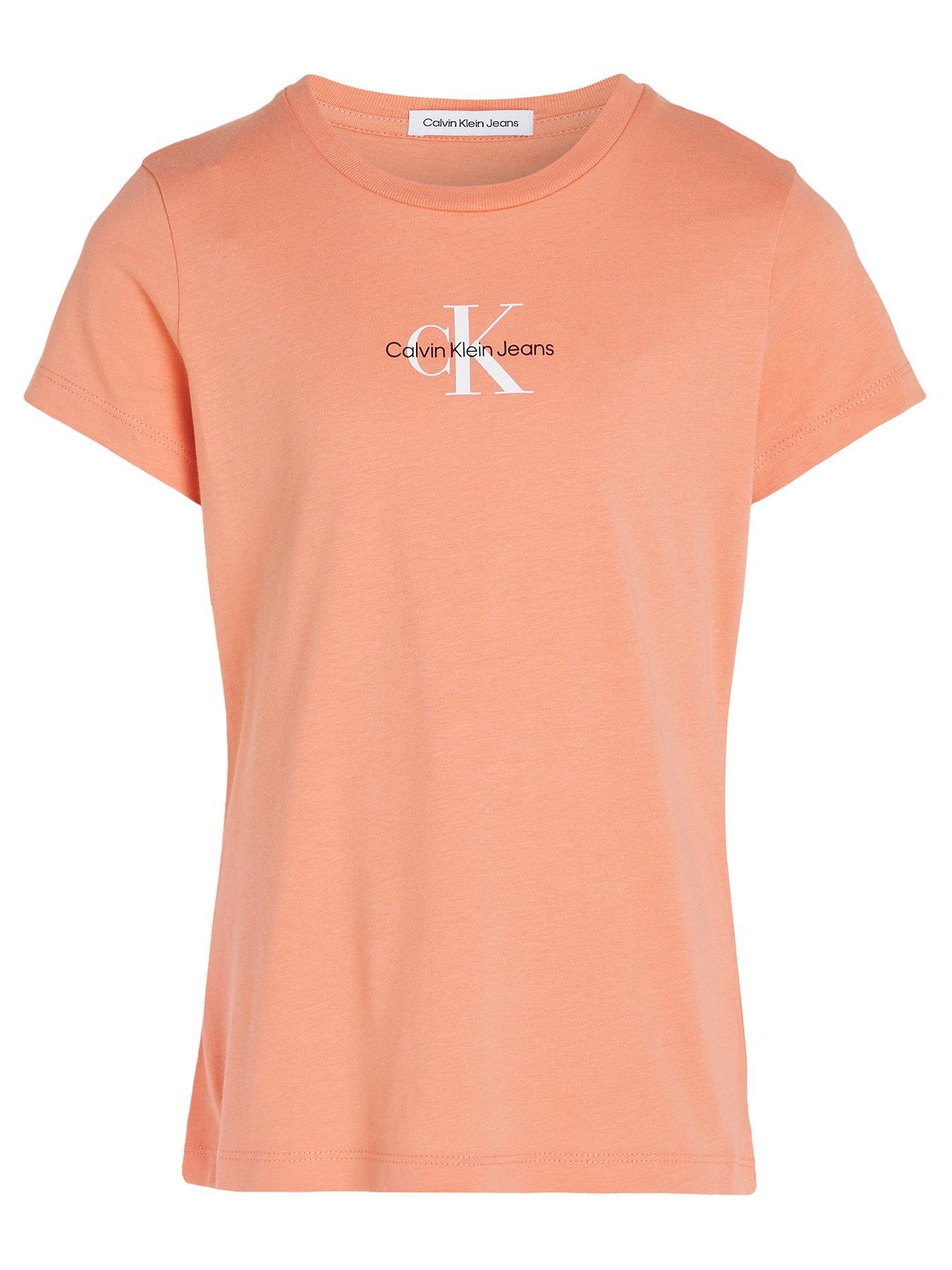 Girls Micro Monogram Short Sleeve T shirt Blooming Dahlia Light Orange