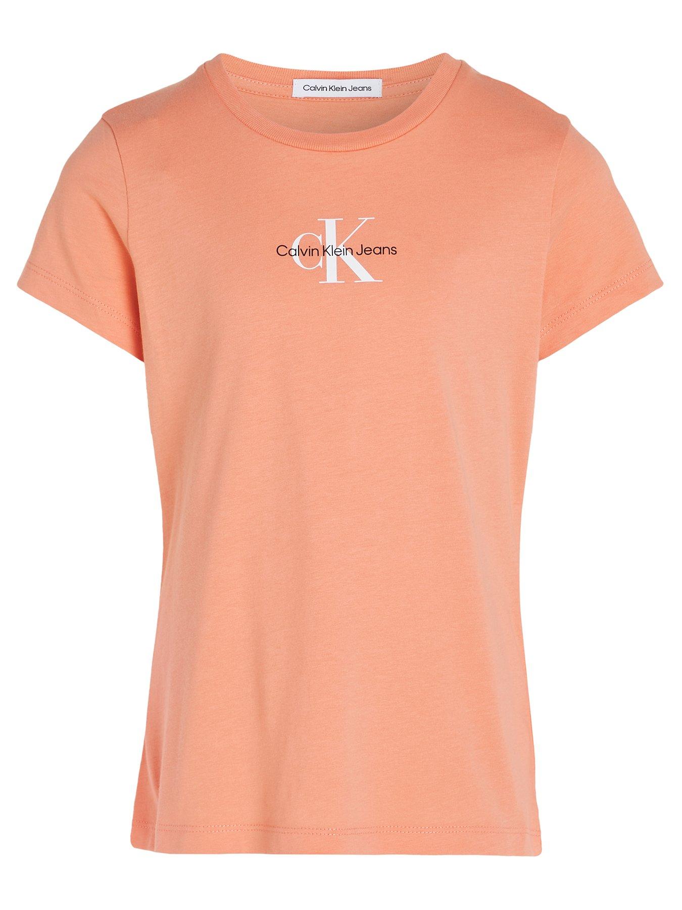 Calvin Klein Jeans Girls Micro Monogram Short Sleeve T-shirt - Blooming  Dahlia