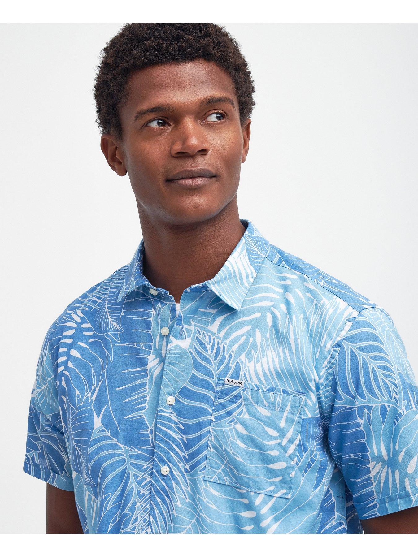 Barbour Short Sleeve Palm Print Regular Fit Shirt - Blue | Very.co.uk