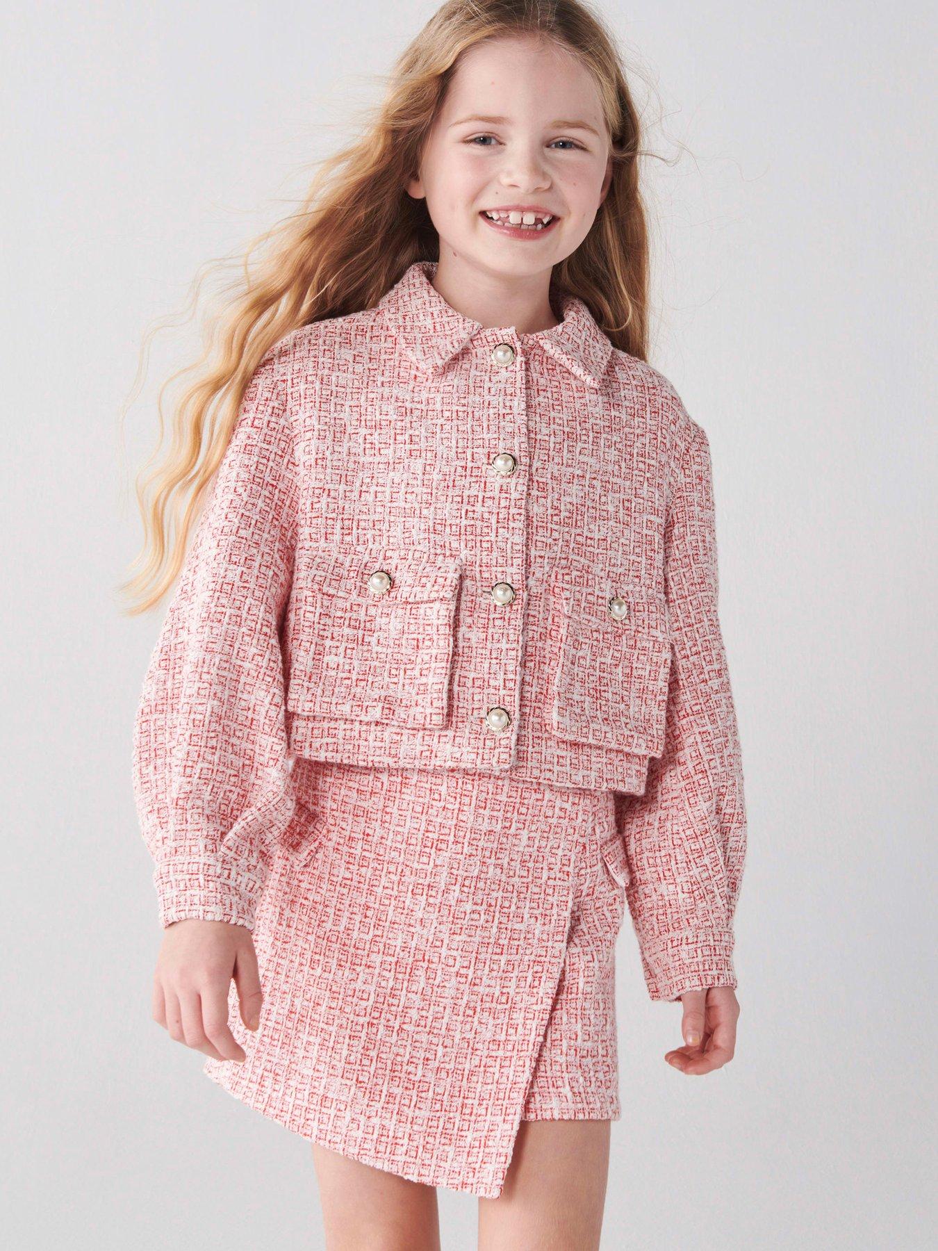 Girls Boucle Crop Jacket Red