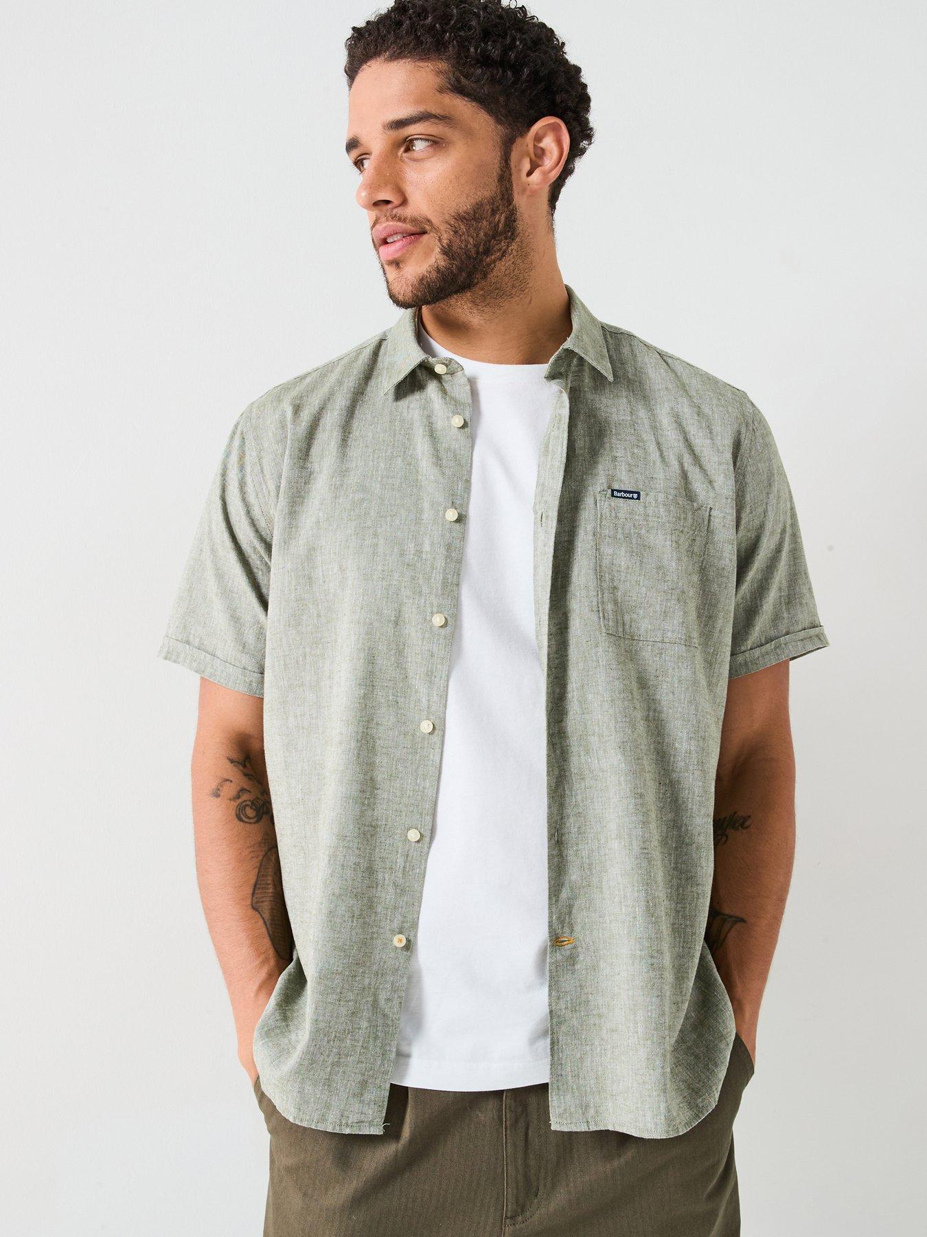 undefined Short Sleeve Linen Blend Regular Fit Shirt - Khaki