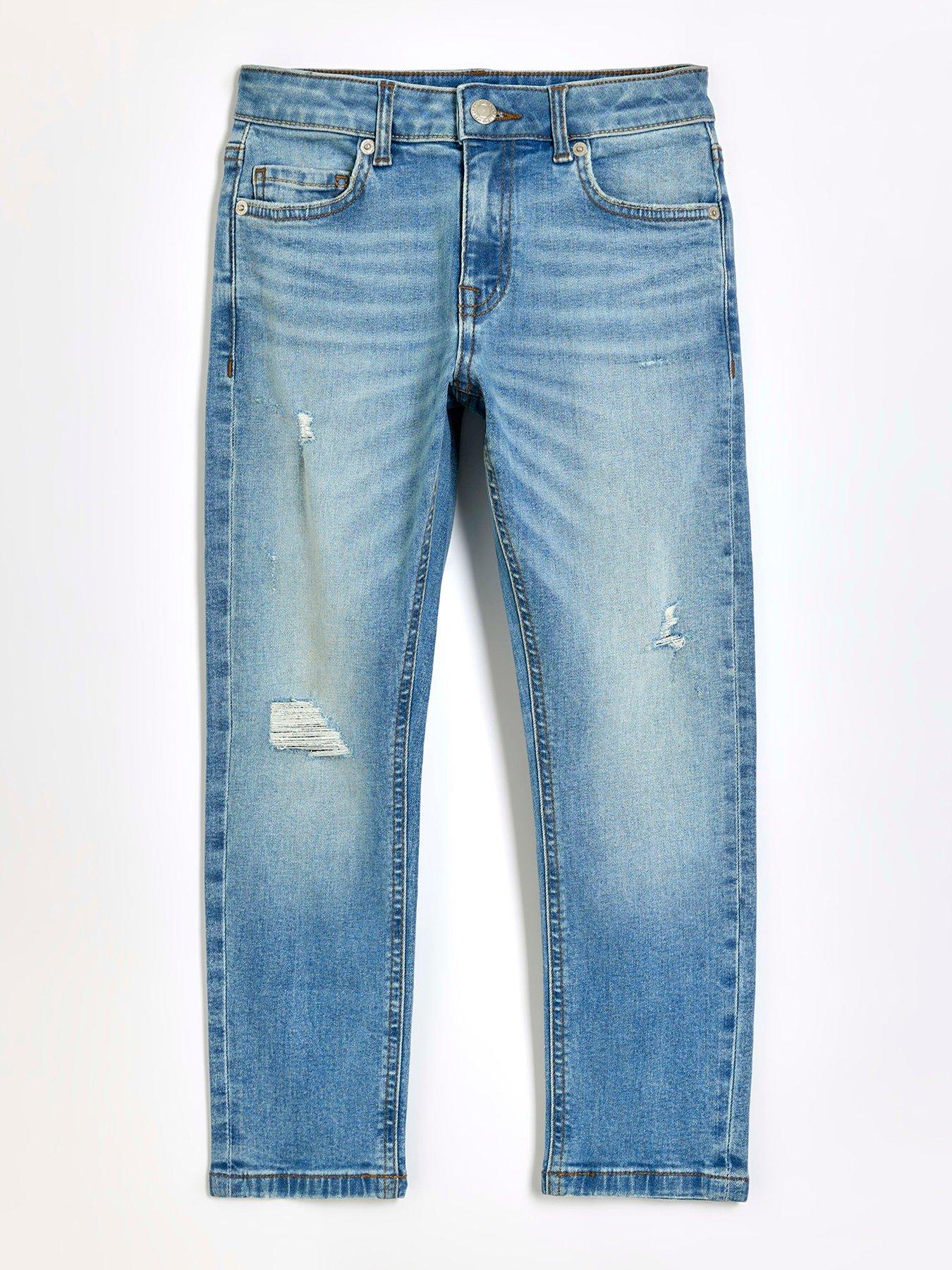 River Island Boys Ripped Slim Fit Jeans - Blue | very.co.uk