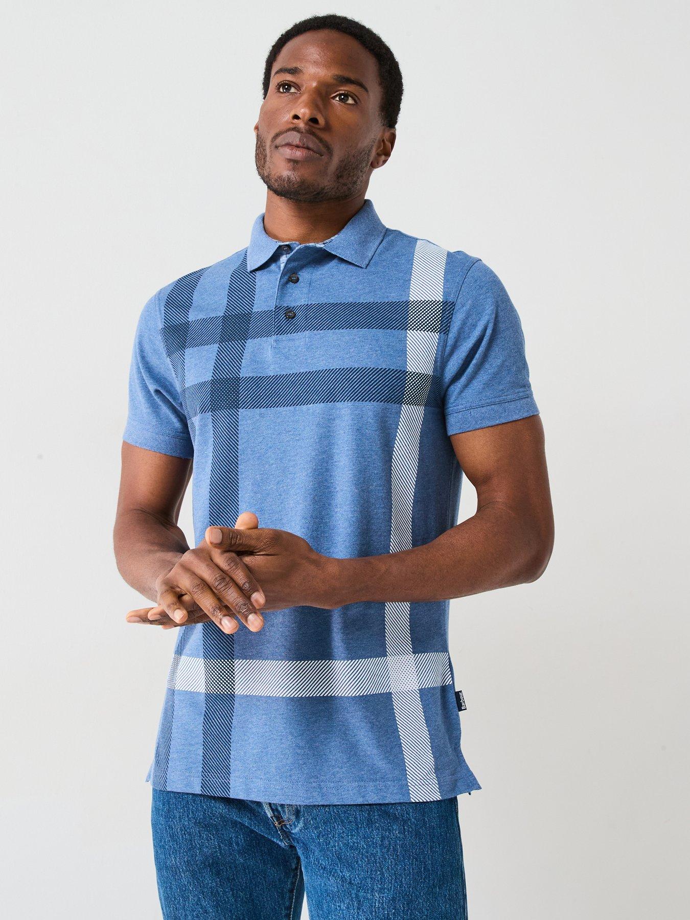 Barbour Blaine Large Check Tailored Fit Polo Shirt, Blue, Size M, Men