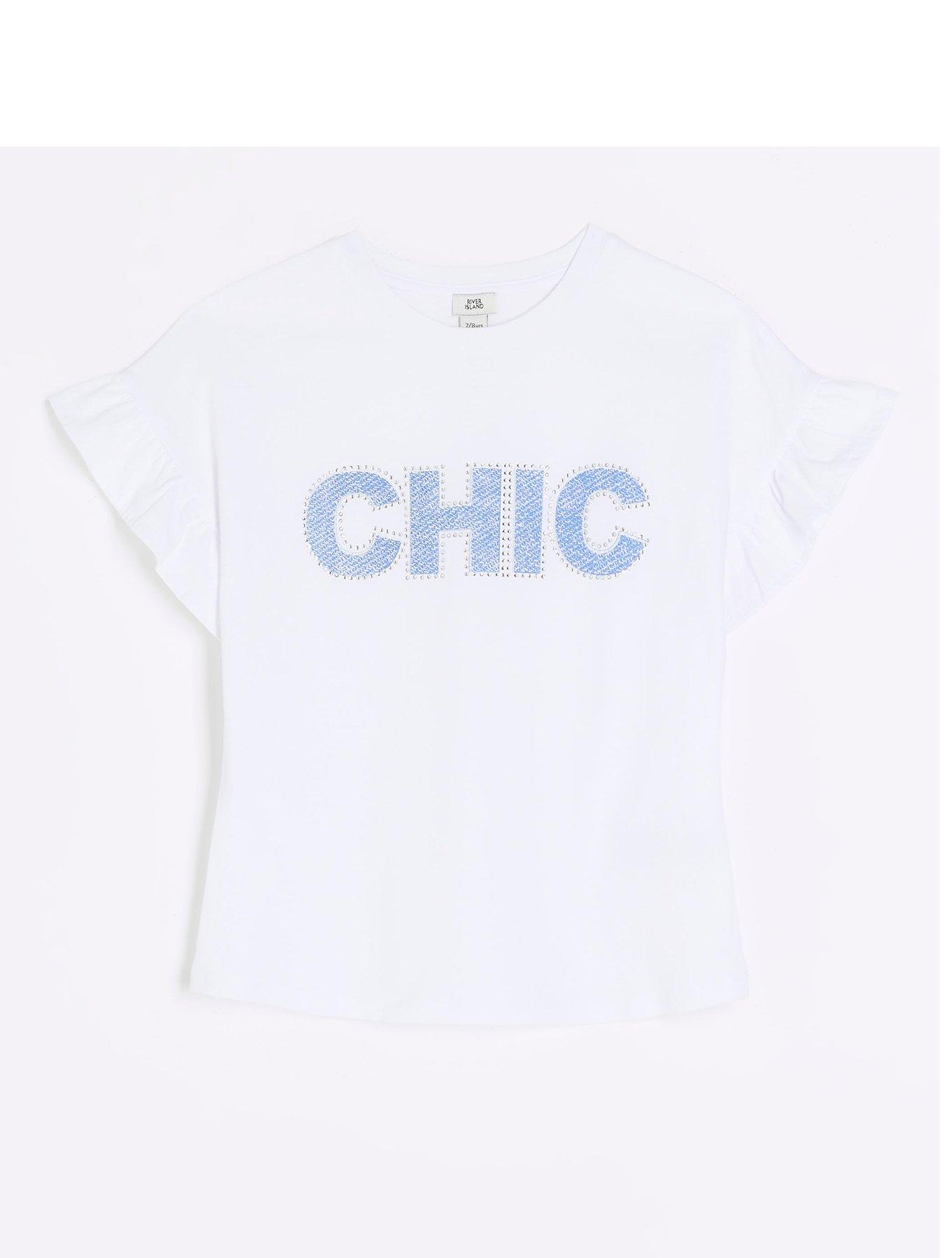 River Island Girls Diamante Frill T-Shirt - White | Very.co.uk