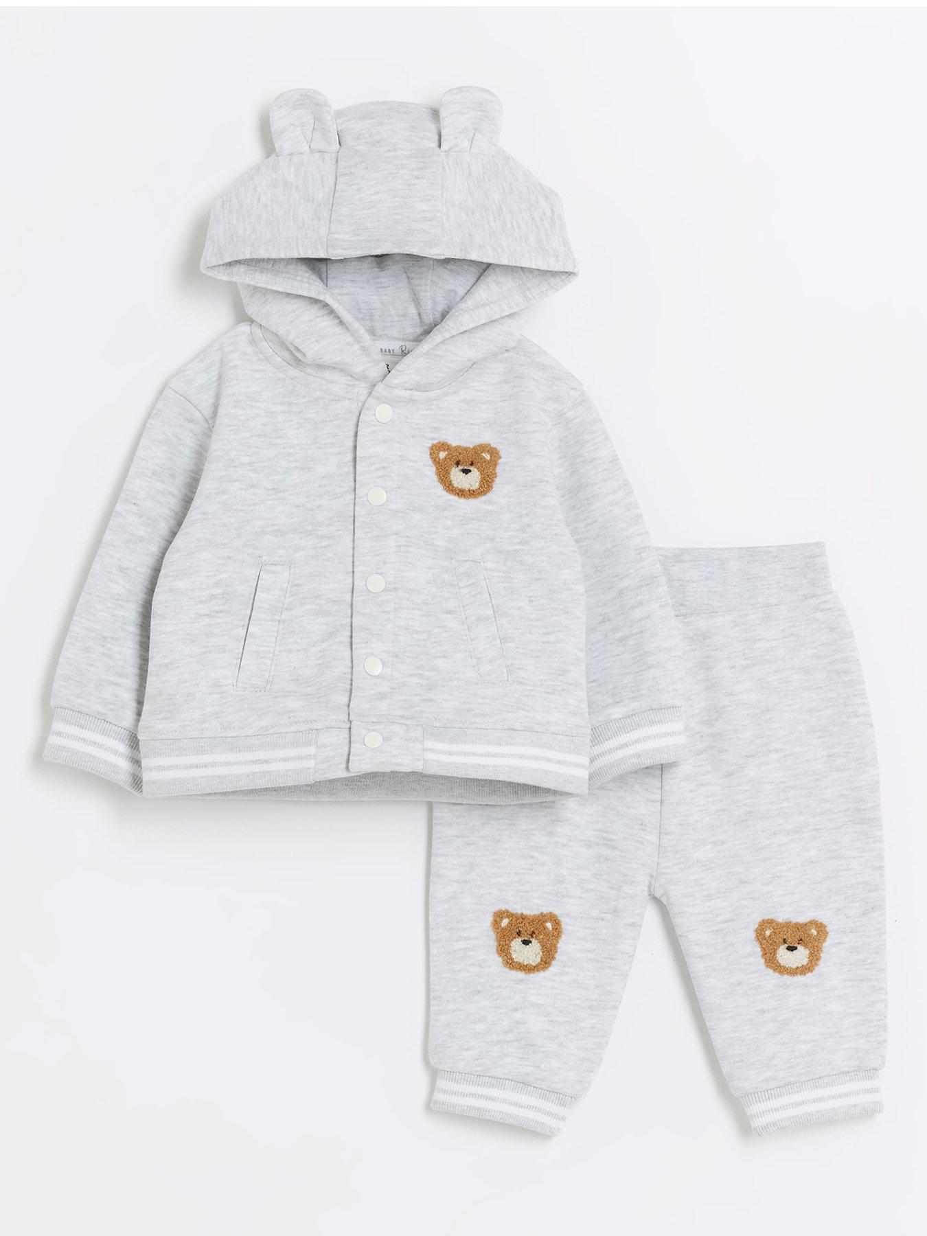 River Island Baby Unisex Bear Hoodie And Joggers Set - Grey | very.co.uk