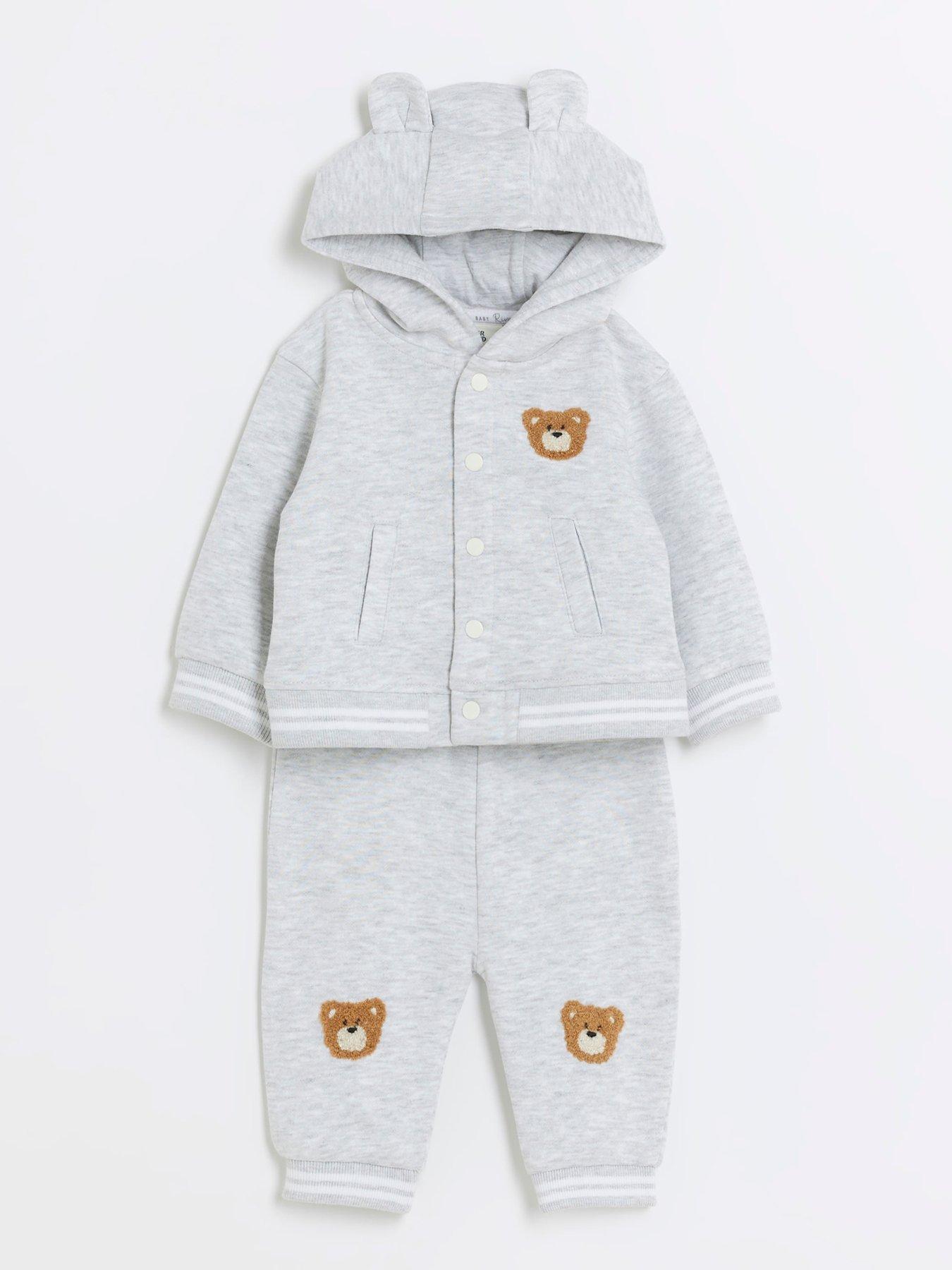 River Island Baby Unisex Bear Hoodie And Joggers Set - Grey | very.co.uk