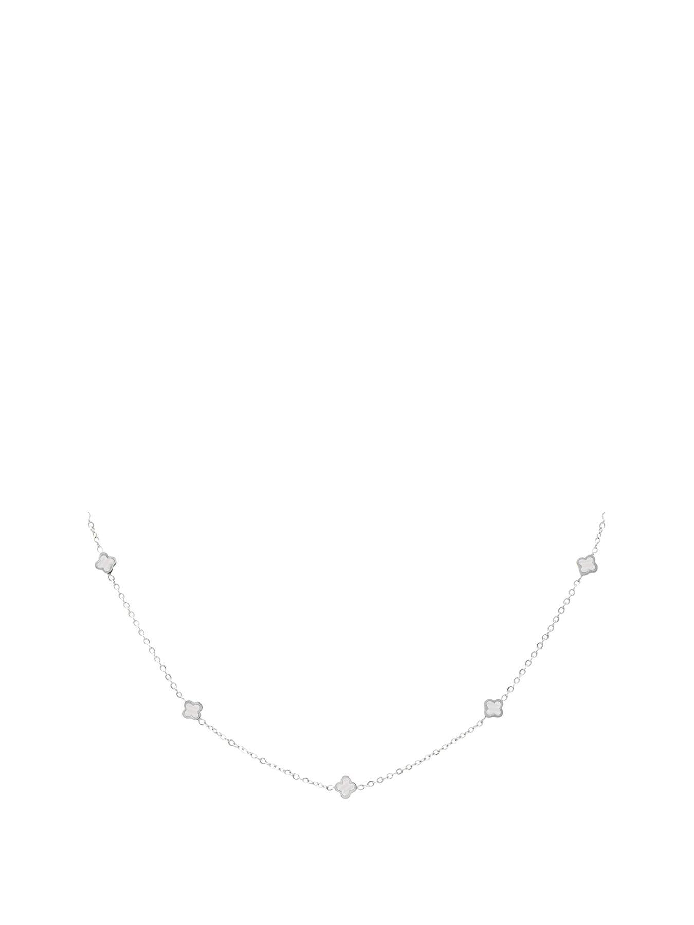 Product photograph of Say It With Dainty Luck Necklace Silver Pearl from very.co.uk