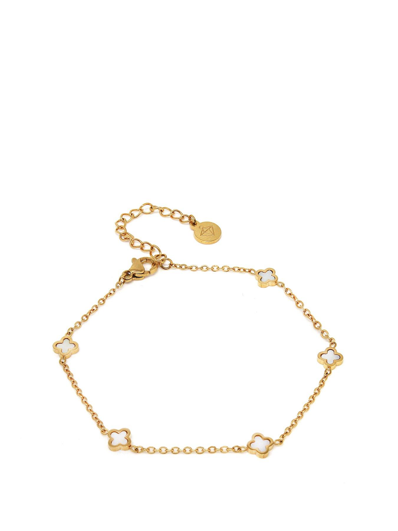 Product photograph of Say It With Dainty Luck Bracelet - Gold Amp Pearl from very.co.uk