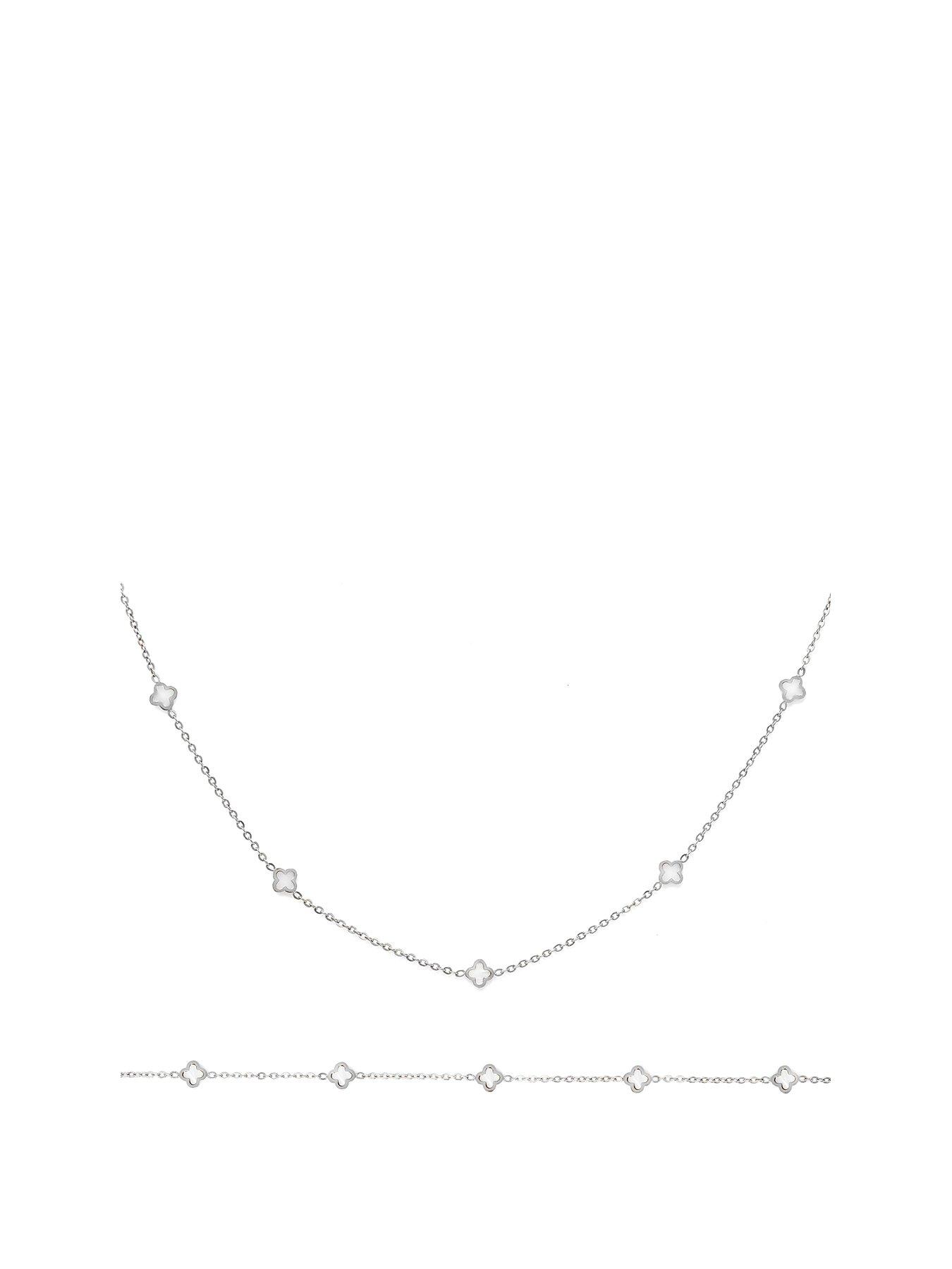 Say It With Luck Dainty Set Necklace and Bracelet - Silver  &  Pearl