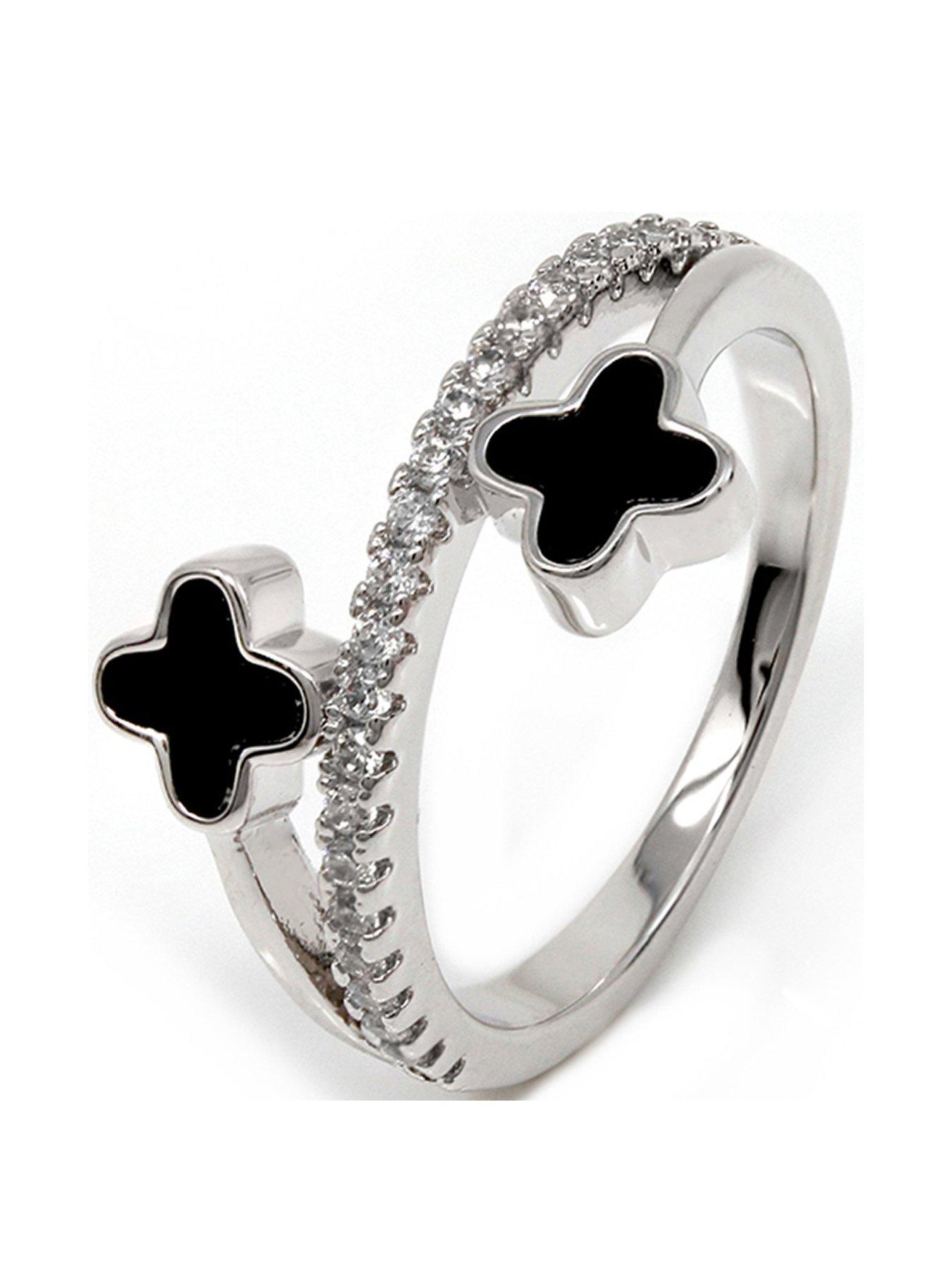 Product photograph of Say It With Adjustable Luck Ring - Silver Black from very.co.uk