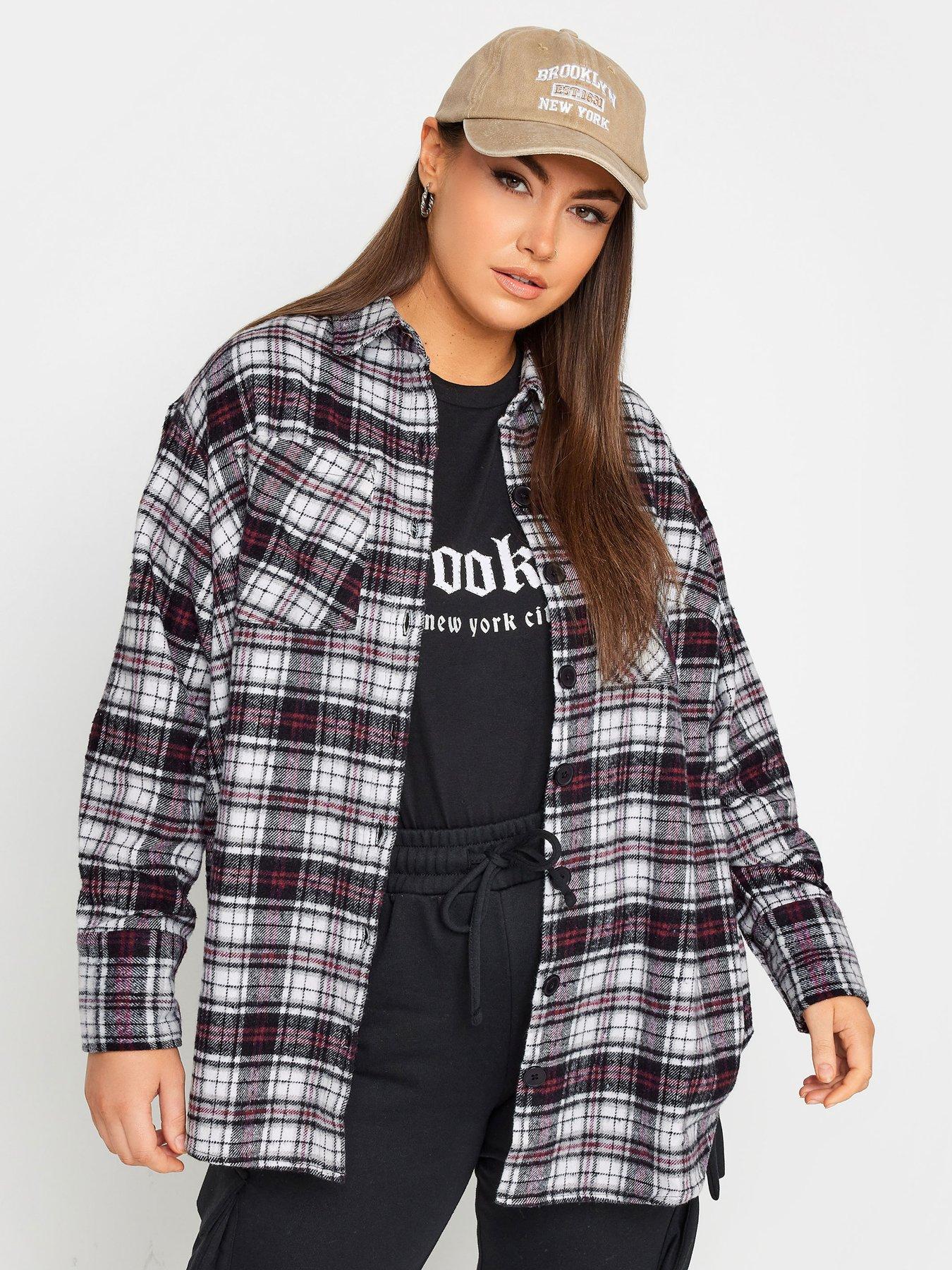 Image 1 of 4 of Yours Mono Red Check Brushed Shacket