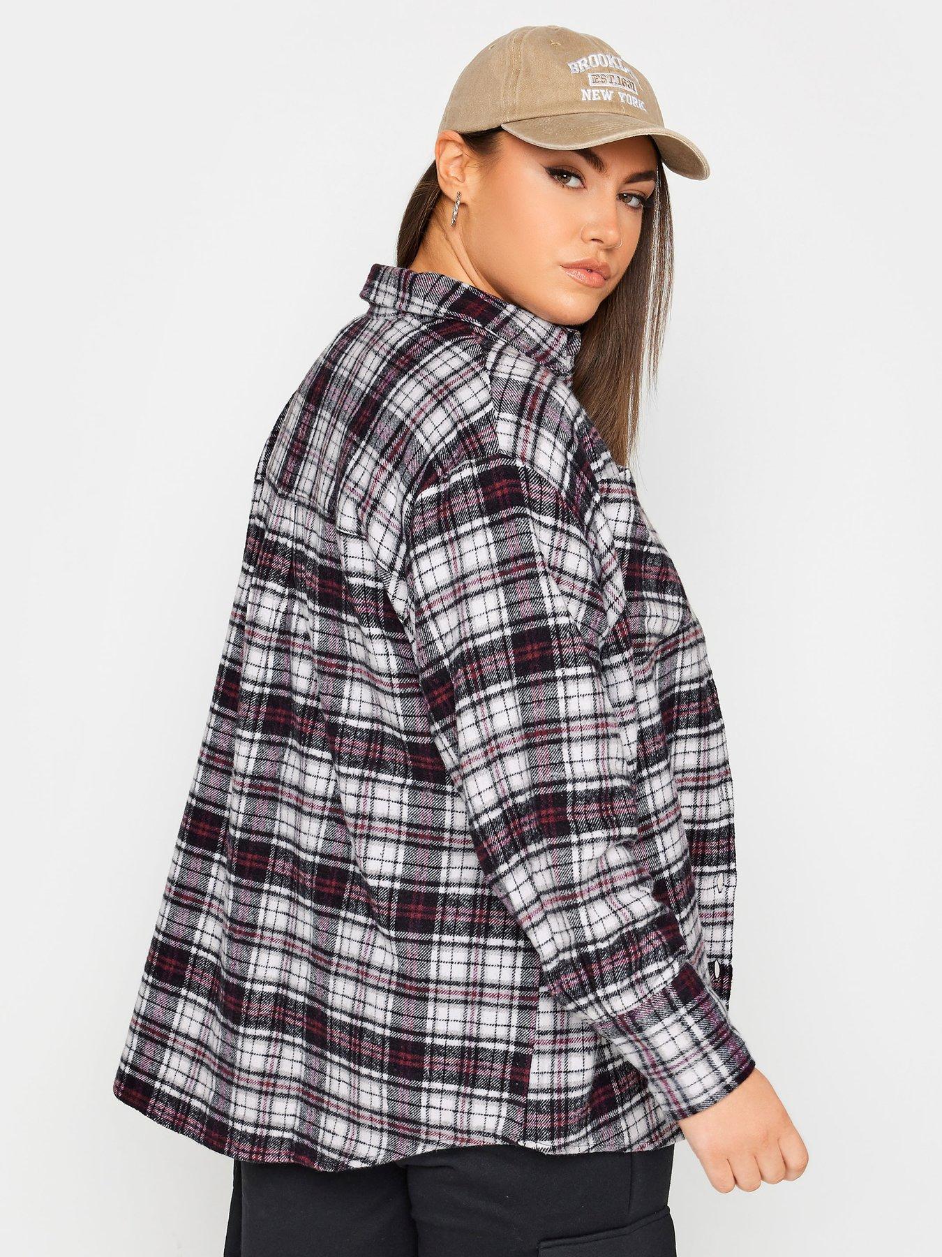 Image 2 of 4 of Yours Mono Red Check Brushed Shacket
