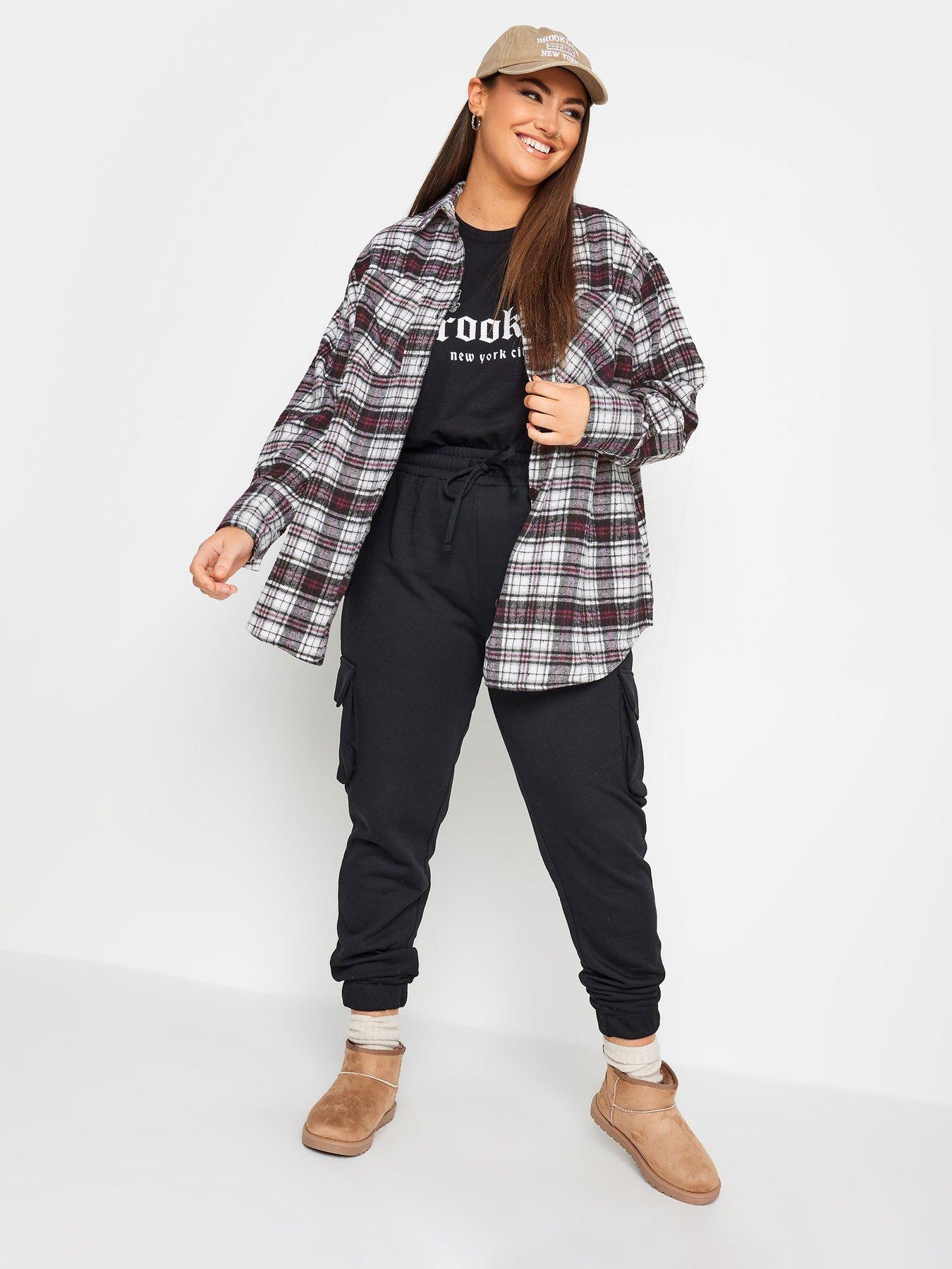 Image 3 of 4 of Yours Mono Red Check Brushed Shacket