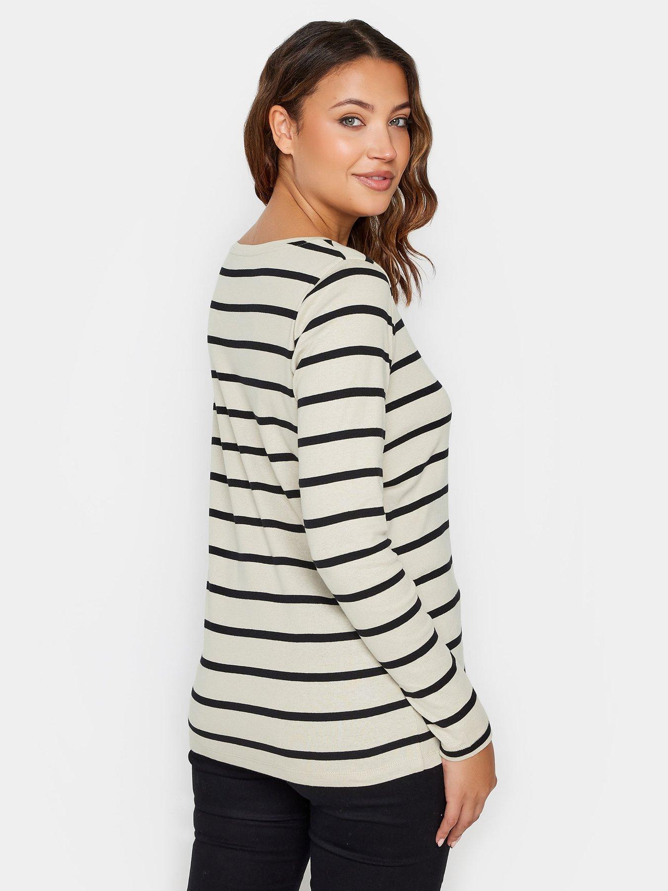 Natural/Black Ls Cotton Scoop Neck Tee Stripe