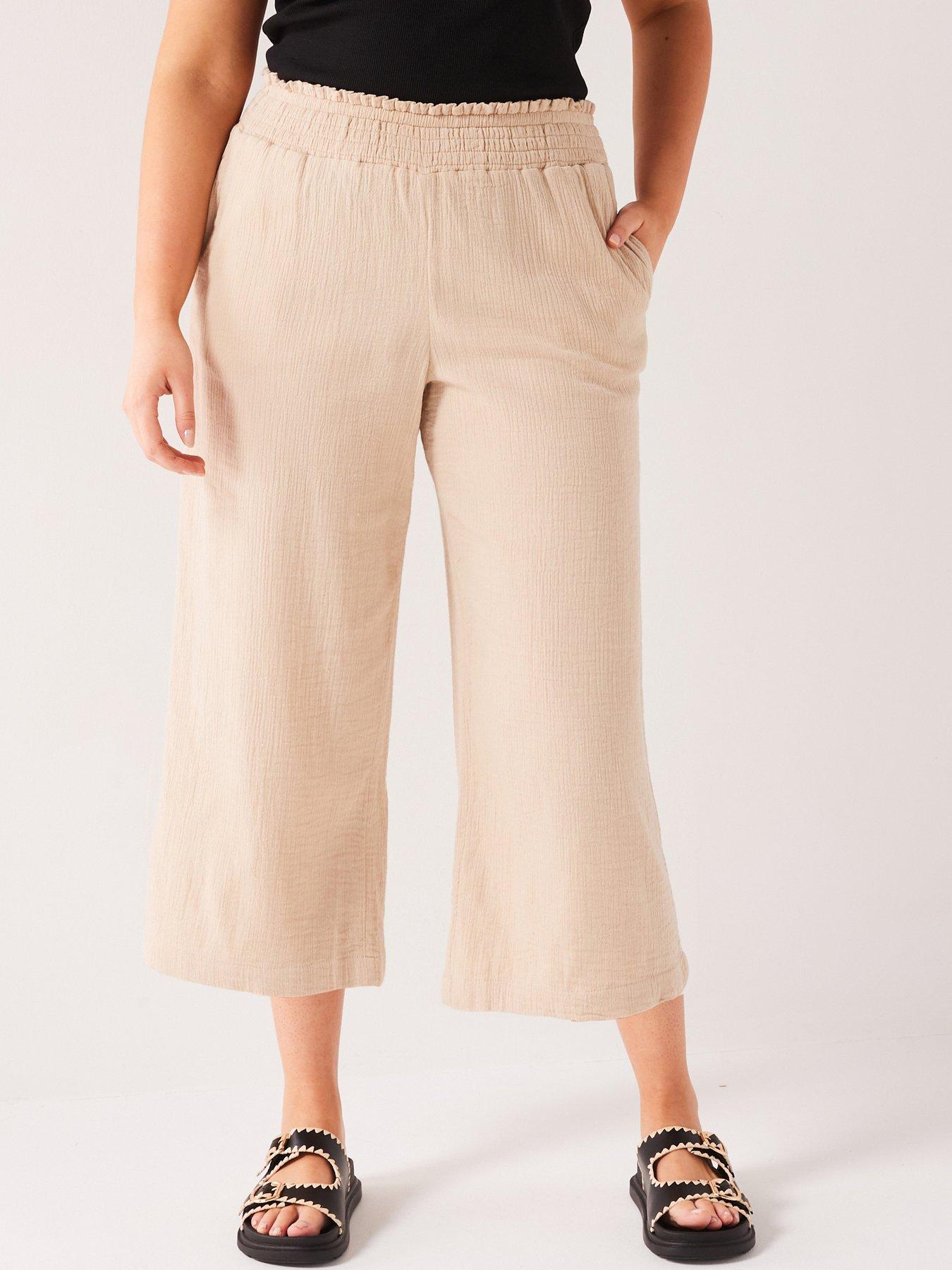 V by Very Curve Crinkle Wide Leg Culotte - Neutral | Very.co.uk