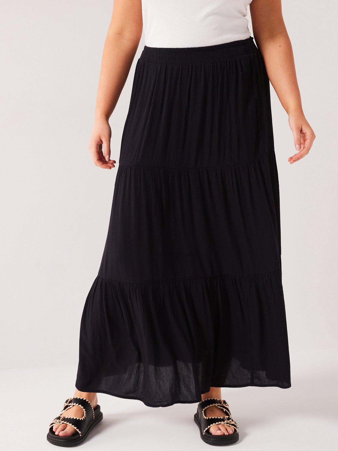 V by Very Curve Crinkle Maxi Tiered Skirt Black Very