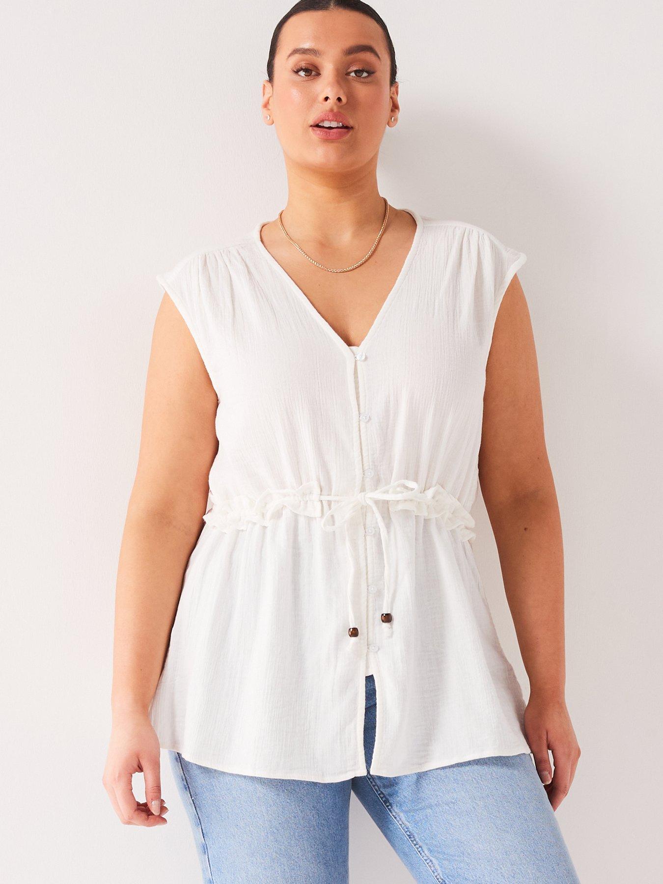 V By Very Curve Cheesecloth Button Through Top - White