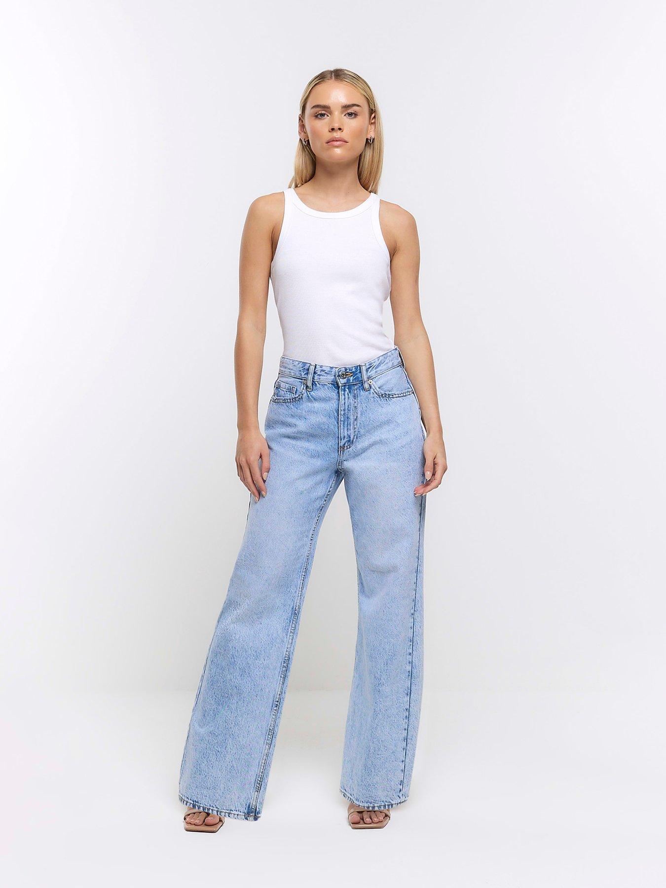 River Island Petite High Rise Relaxed Straight Jean - Light Denim ...