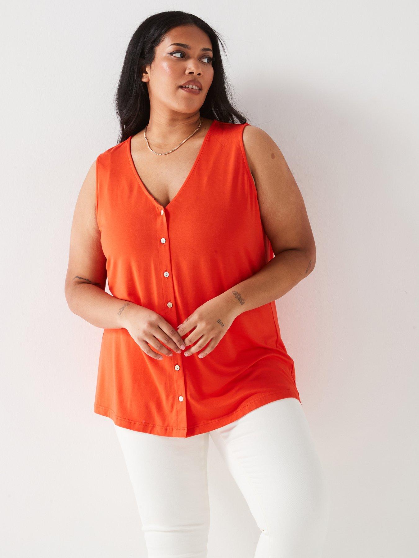 V By Very Curve Sleeveless Button Through Top - Red