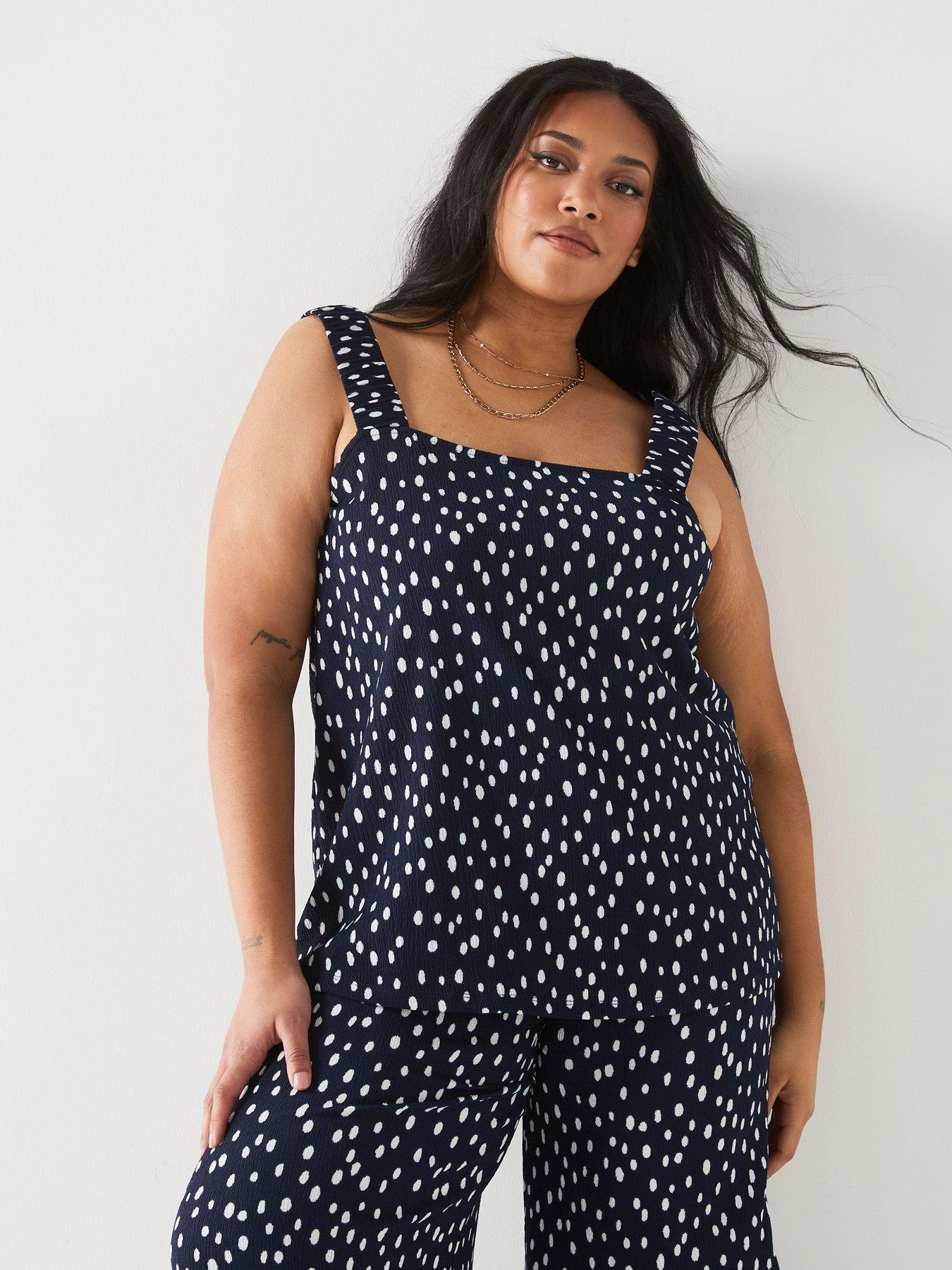V By Very Curve Crinkle Strap Textured Top - Print