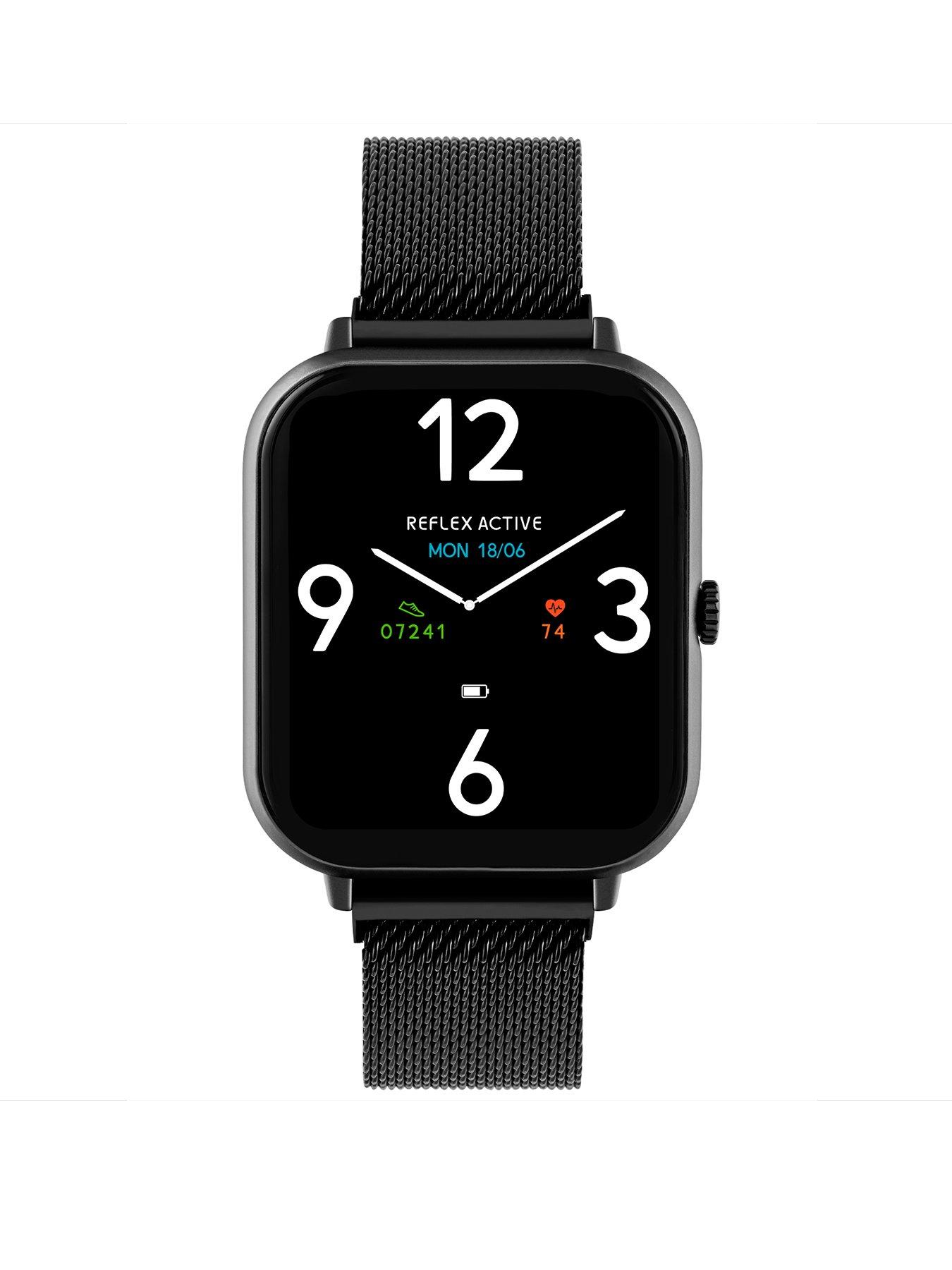 Product photograph of Reflex Active Series 23 Black Mesh Smart Calling Watch from very.co.uk