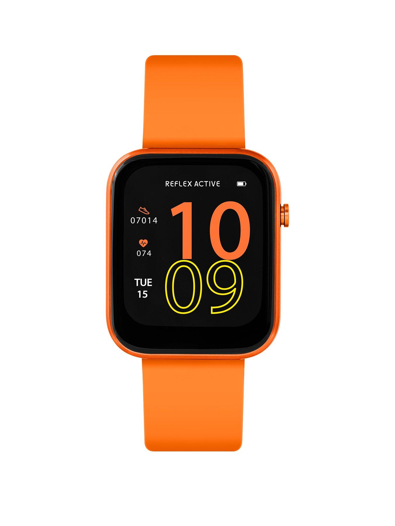 Product photograph of Reflex Active Series 12 Orange Strap Smart Watch from very.co.uk