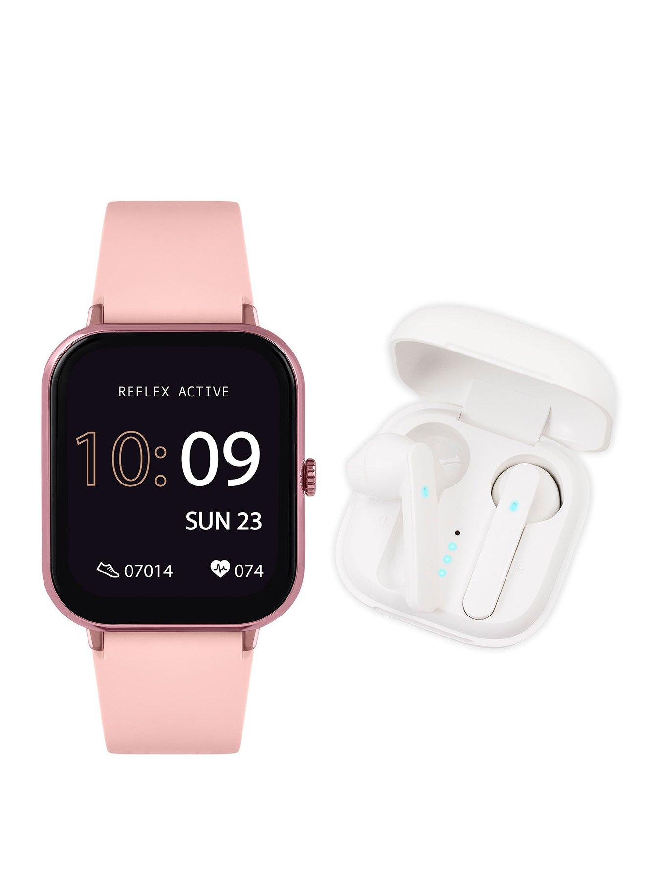 Reflex Active Series 17 Pink Strap Smart Watch and True Wireless Sound Earbud Set