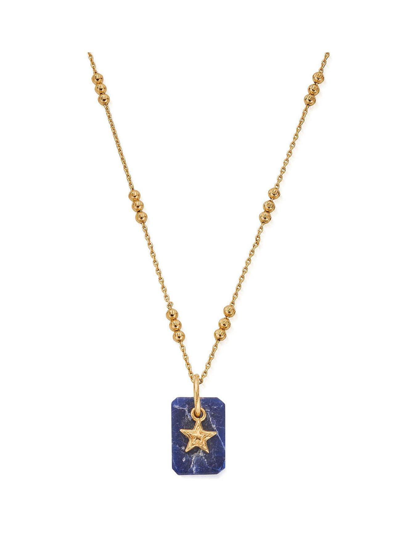 ChloBo GOLD TRIPLE BOBBLE CHAIN SODALITE STAR NECKLACE very