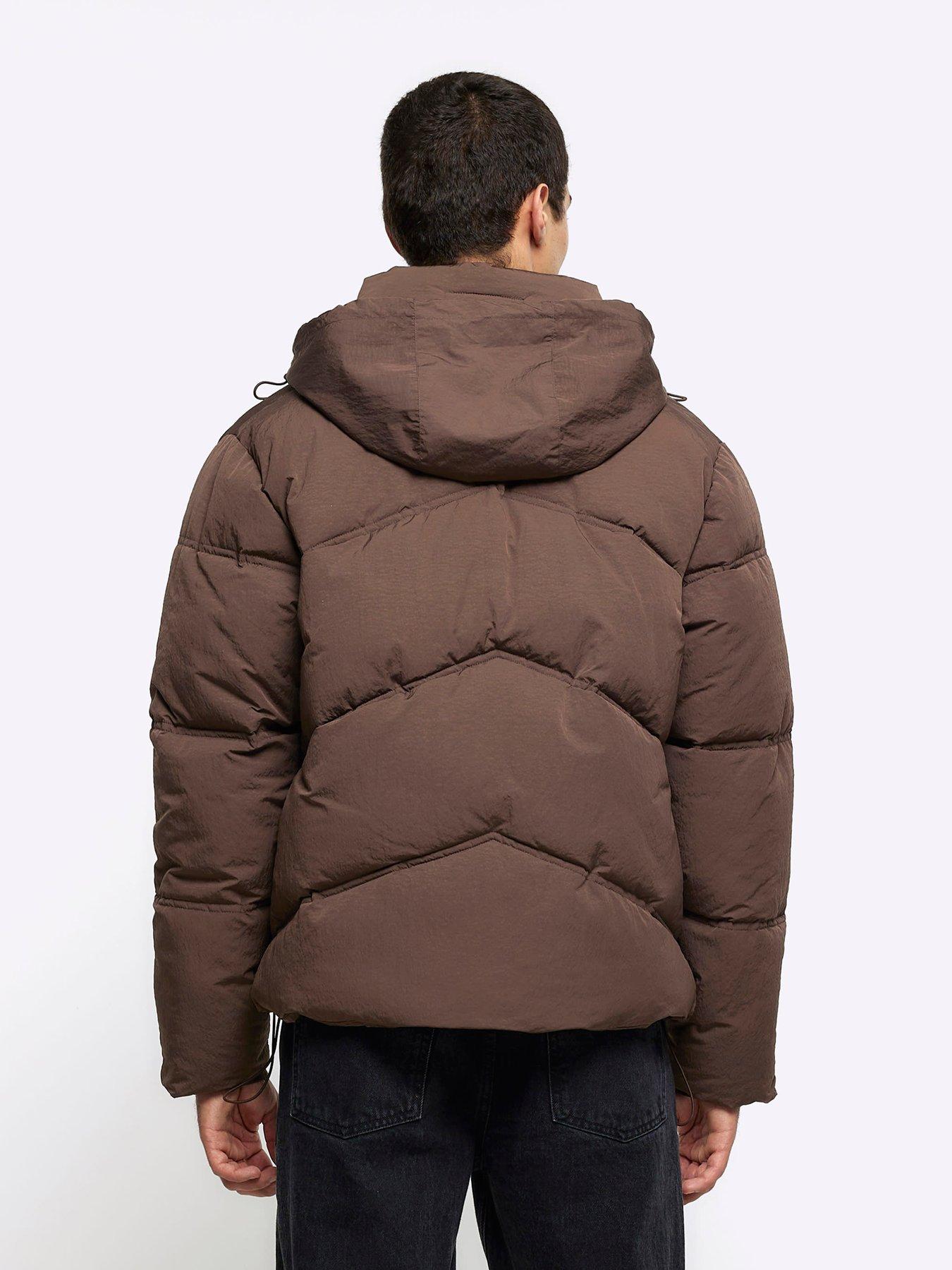 Chevron Funnel Neck Padded Jacket Brown