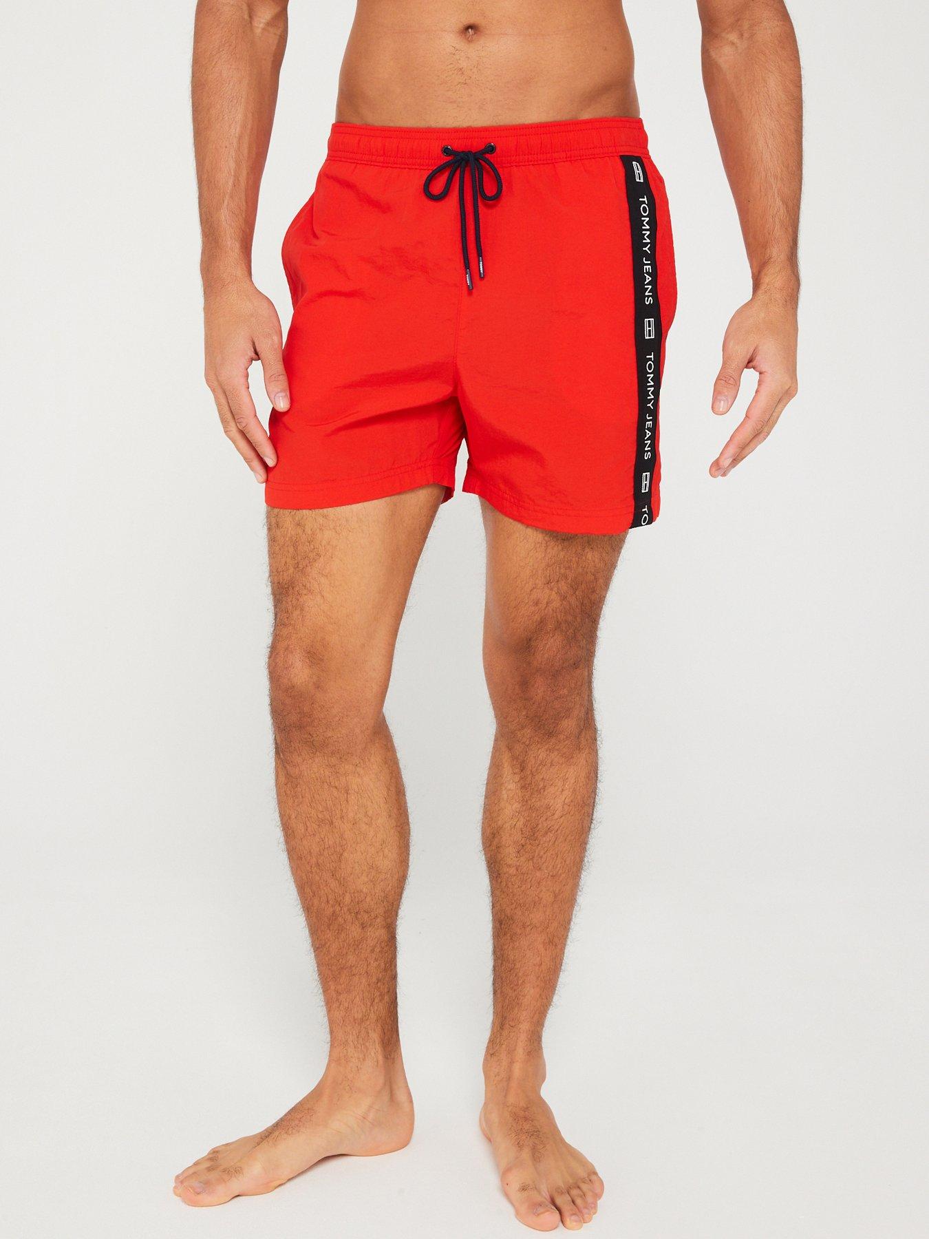Tommy Hilfiger Slim Fit Drawstring Side Tape Swim Shorts Red