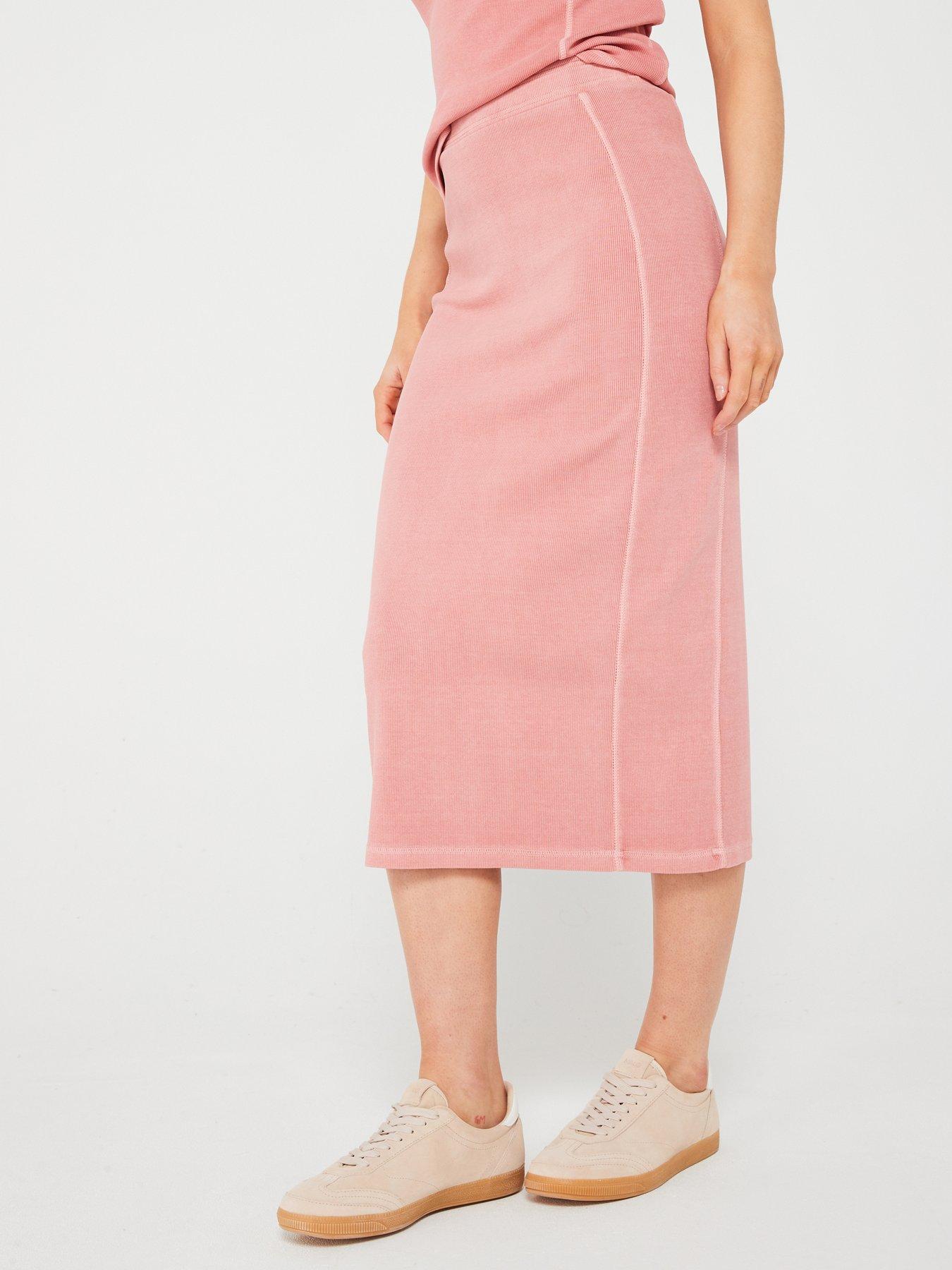 Ribbed Midi Skirt Pink