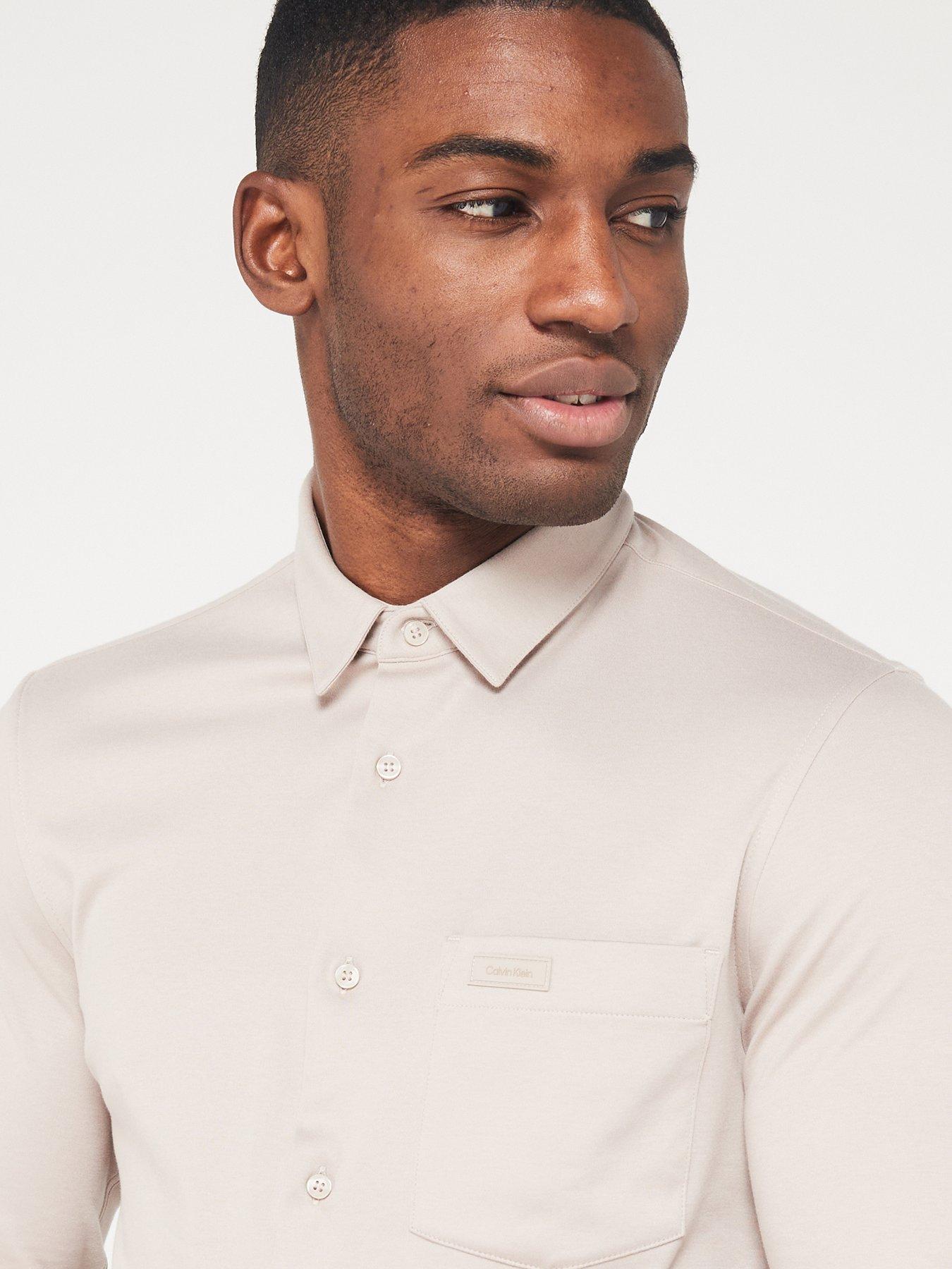 Calvin Klein Smooth Cotton Pocket Slim Shirt - Light Grey | Very.co.uk