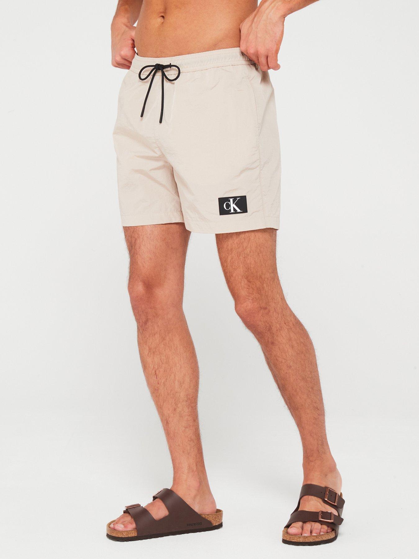 Calvin Klein Medium Drawstring Swim Shorts - Stone, Light Grey, Size 2Xl, Men