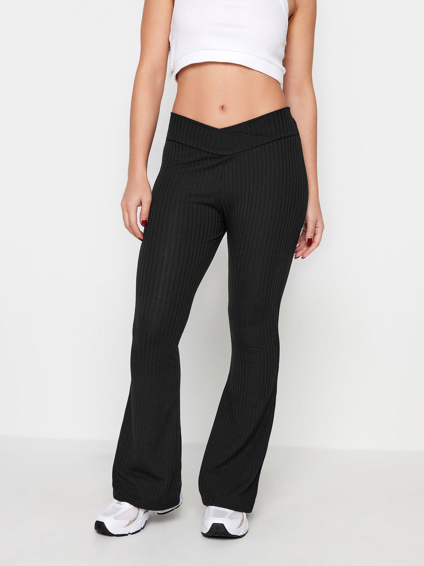 PixieGirl Petite Ribbed Flare Trouser - Black