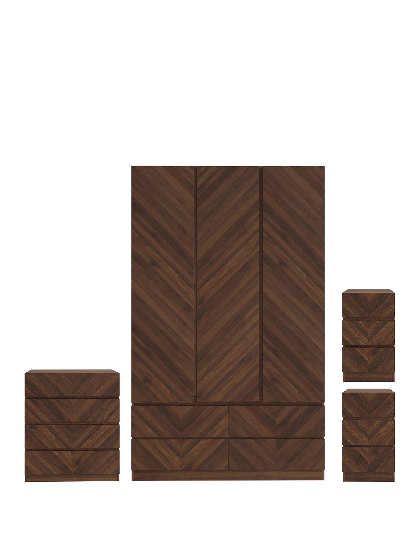 Image 2 of 5 of GFW Catania 4 Piece Package Deal - 3 Door, 4 Drawer Wardrobe, 4 Drawer Chest&nbsp;and 2 Bedside Chests -Walnut