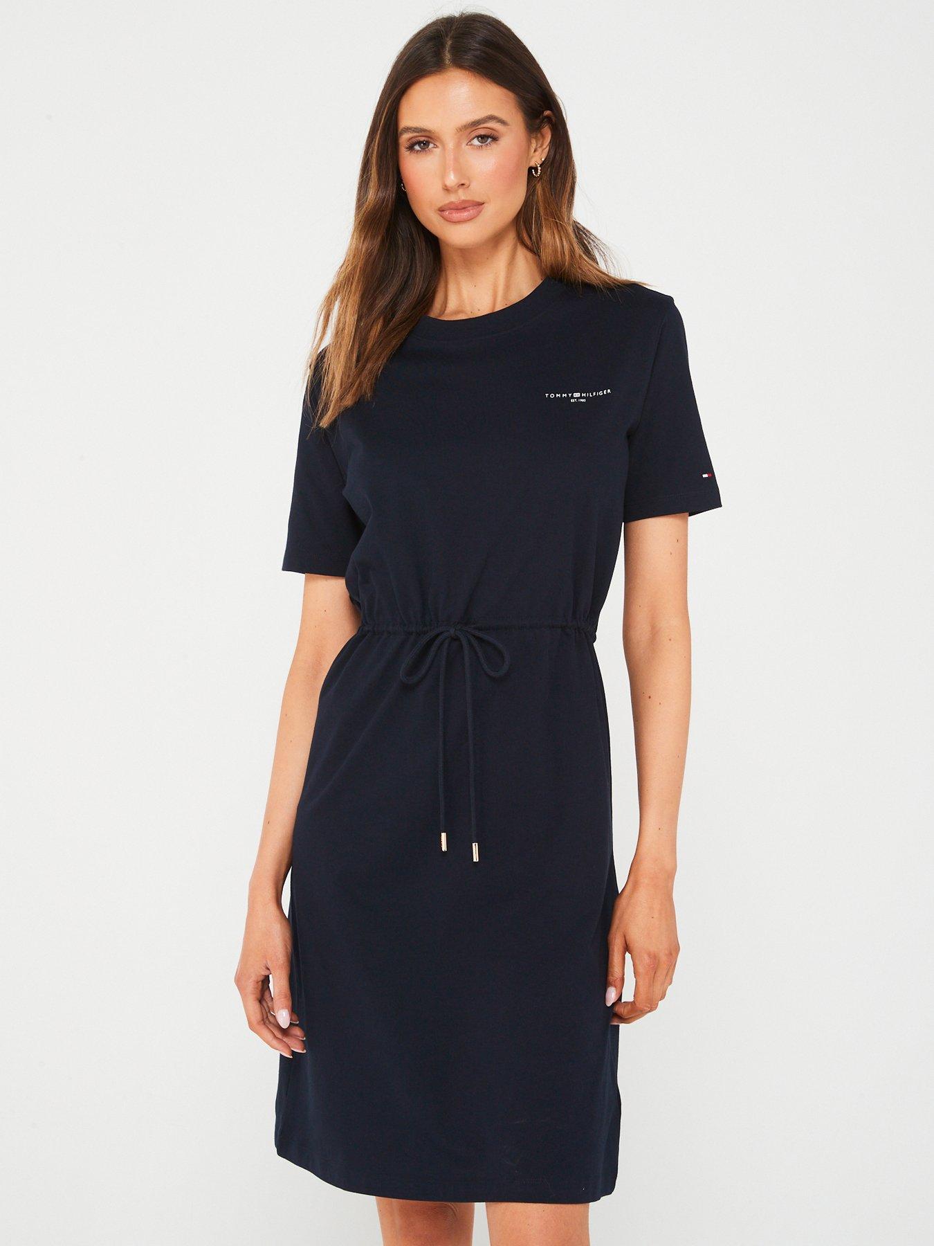 Drawstring Waist T shirt Dress Navy