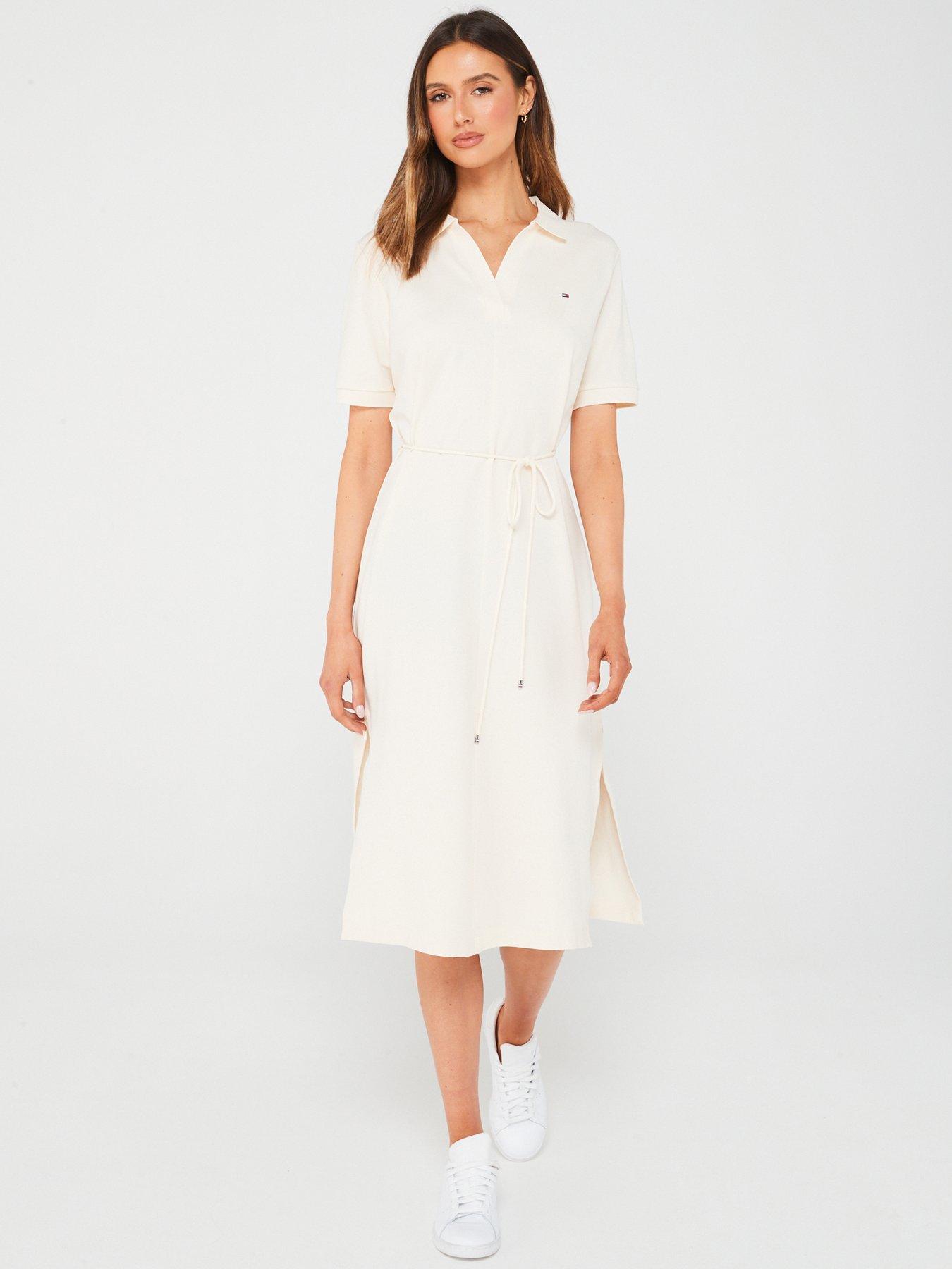 Tommy Hilfiger Tie-Waist Midi Polo Dress - Beige