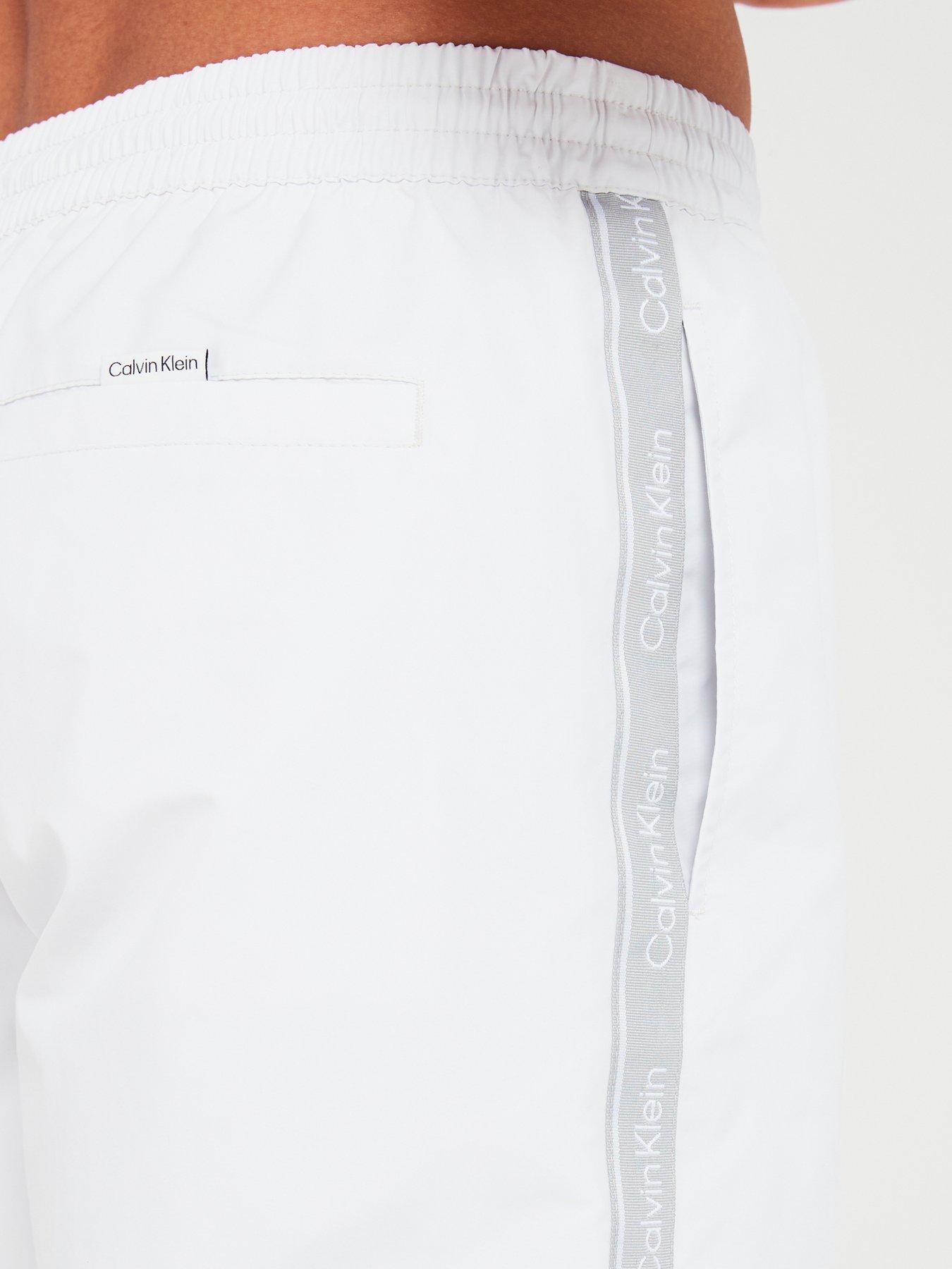 Calvin Klein Medium Drawstring Swim Shorts - White/Light Grey | Very.co.uk