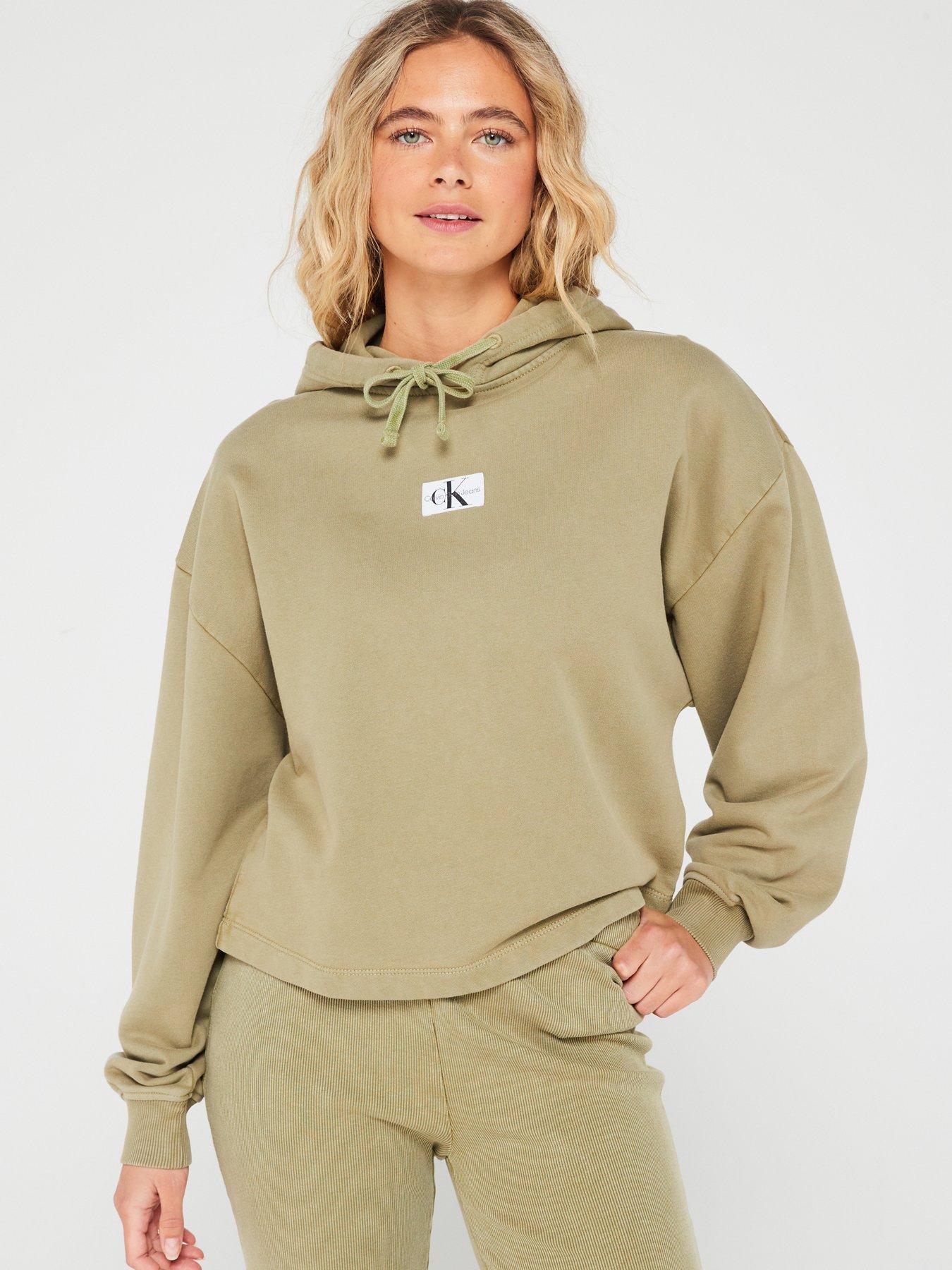 Calvin Klein Jeans Label Hoodie - Green | Very.co.uk