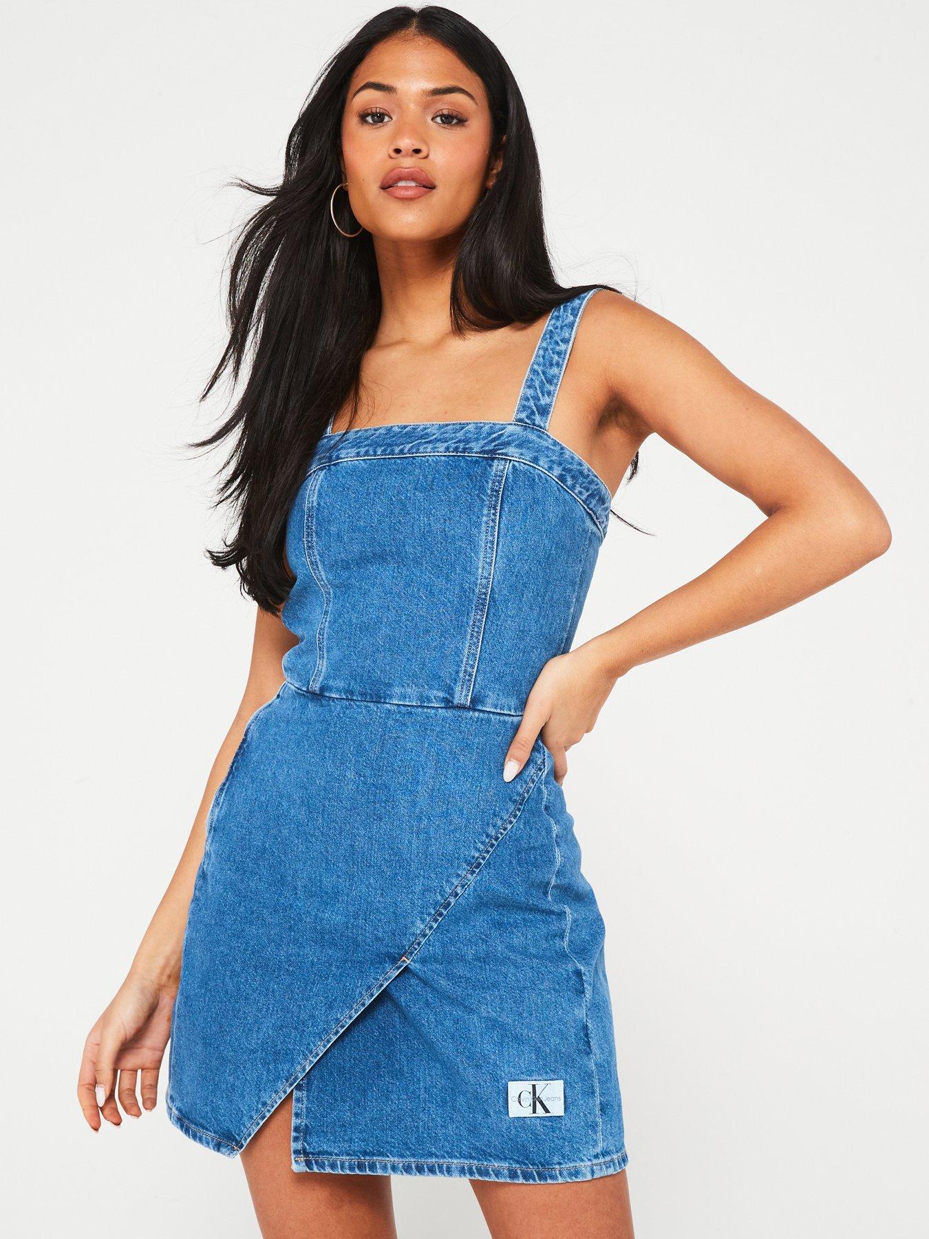 undefined Denim Wrap Bodycon Dress - Blue