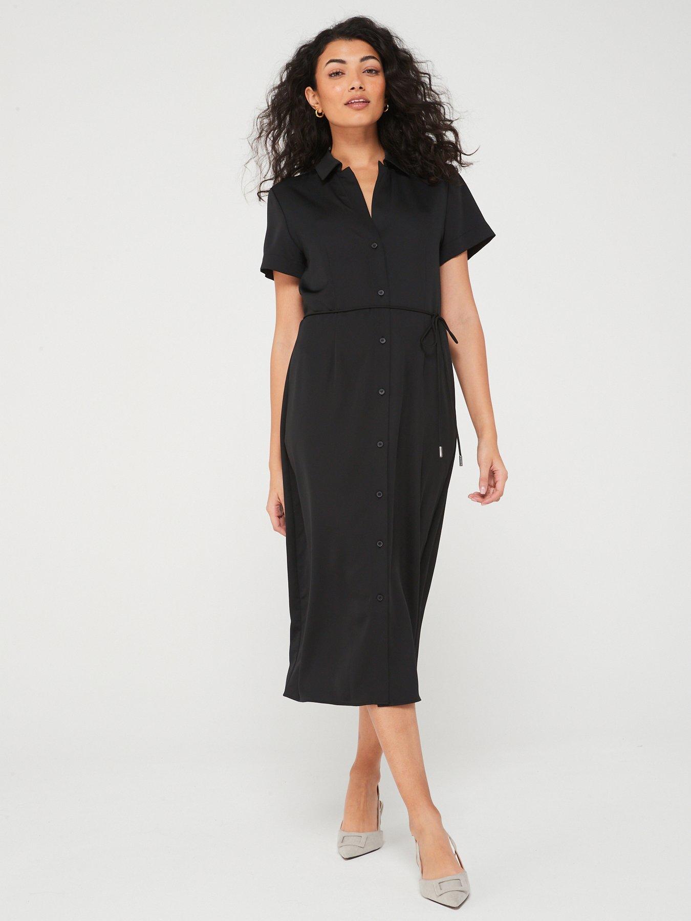 Calvin Klein Midi Shirt Dress - Black, Black, Size Eu 38 = Uk 10, Women