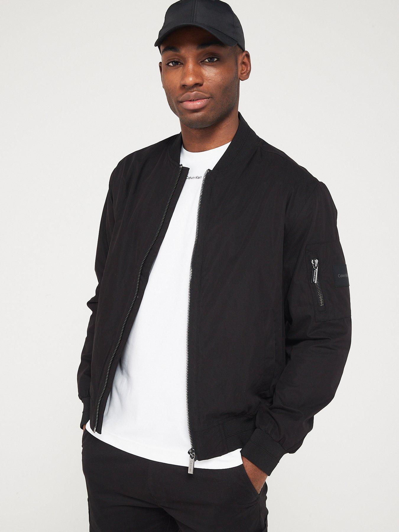 Black cotton bomber jacket mens sale