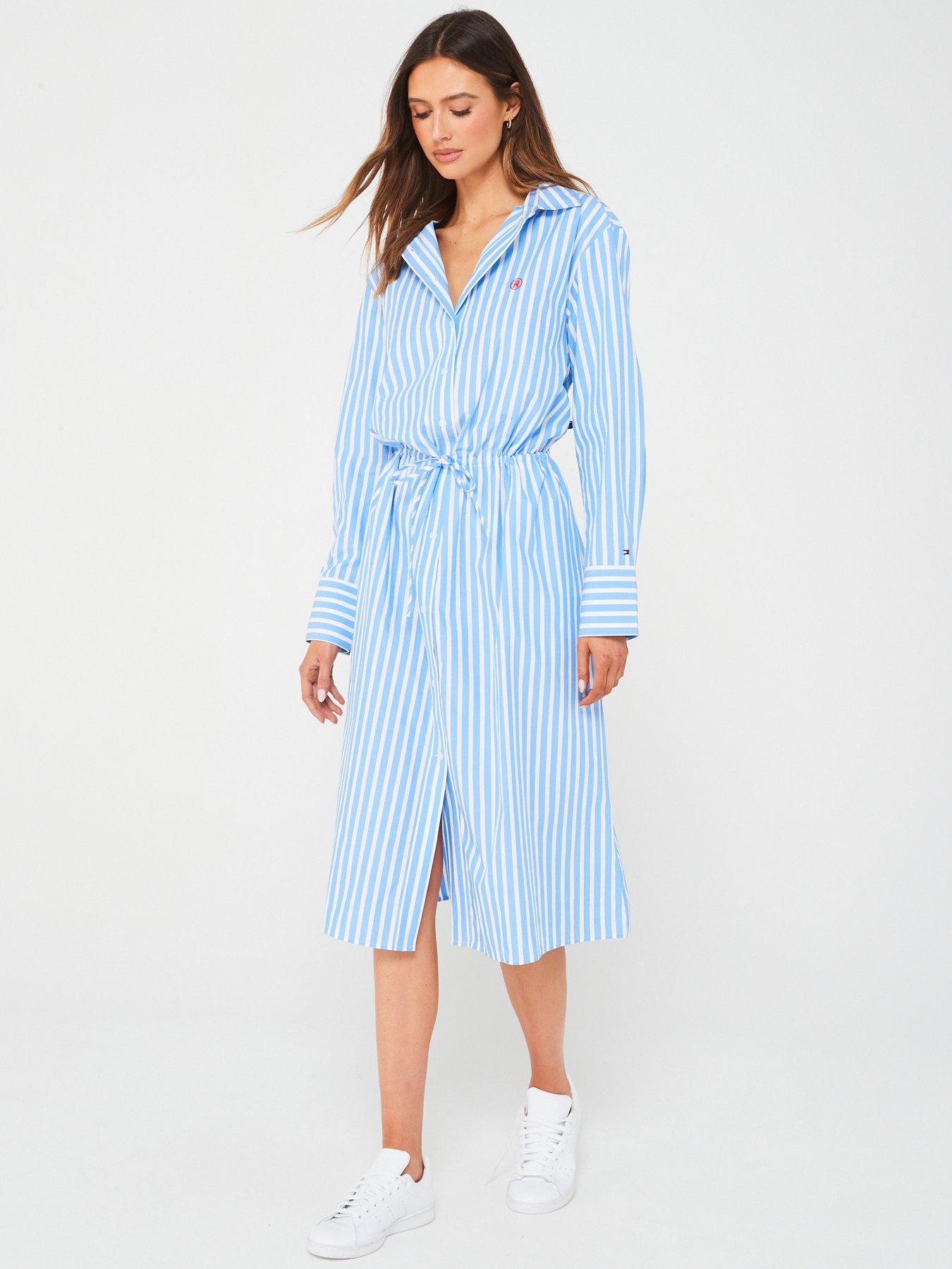 Image 1 of 4 of Tommy Hilfiger Midi Shirt Dress - Blue