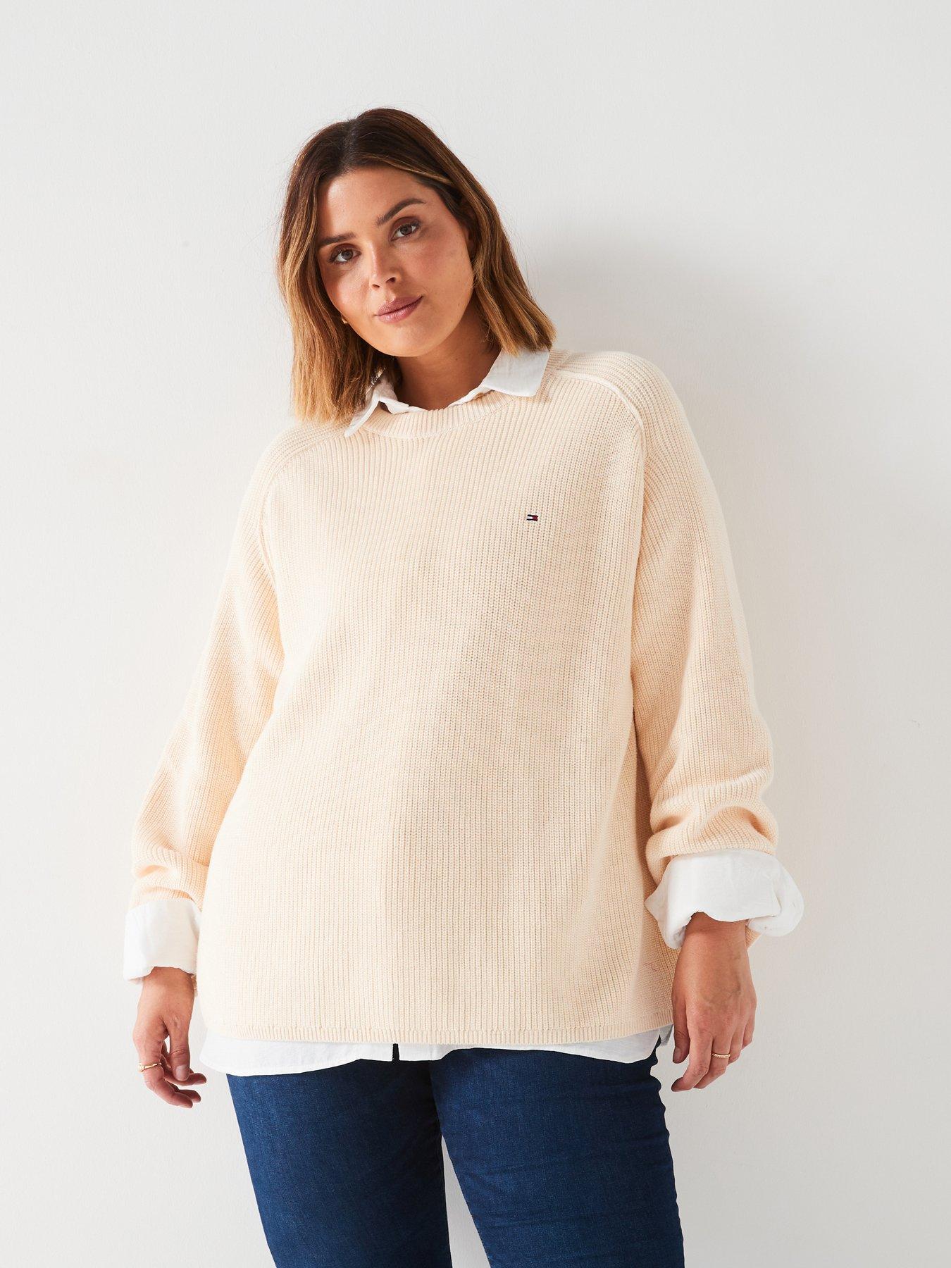 Tommy Hilfiger Plus Size Mini Logo Knitted Jumper - Beige | Very.co.uk