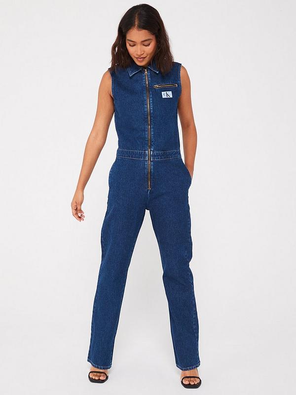 Calvin Klein Jeans Zip Through Jumpsuit - Blue | Very.co.uk