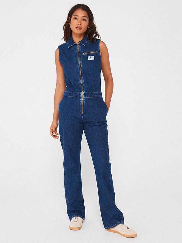 Calvin Klein Jeans Zip Through Jumpsuit - Blue | Very.co.uk