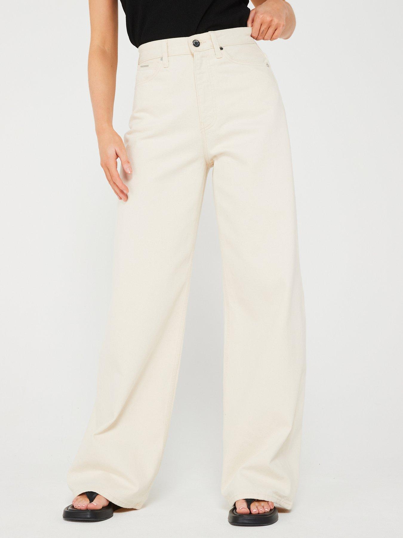 undefined High Rise Wide Leg Jeans - Cream
