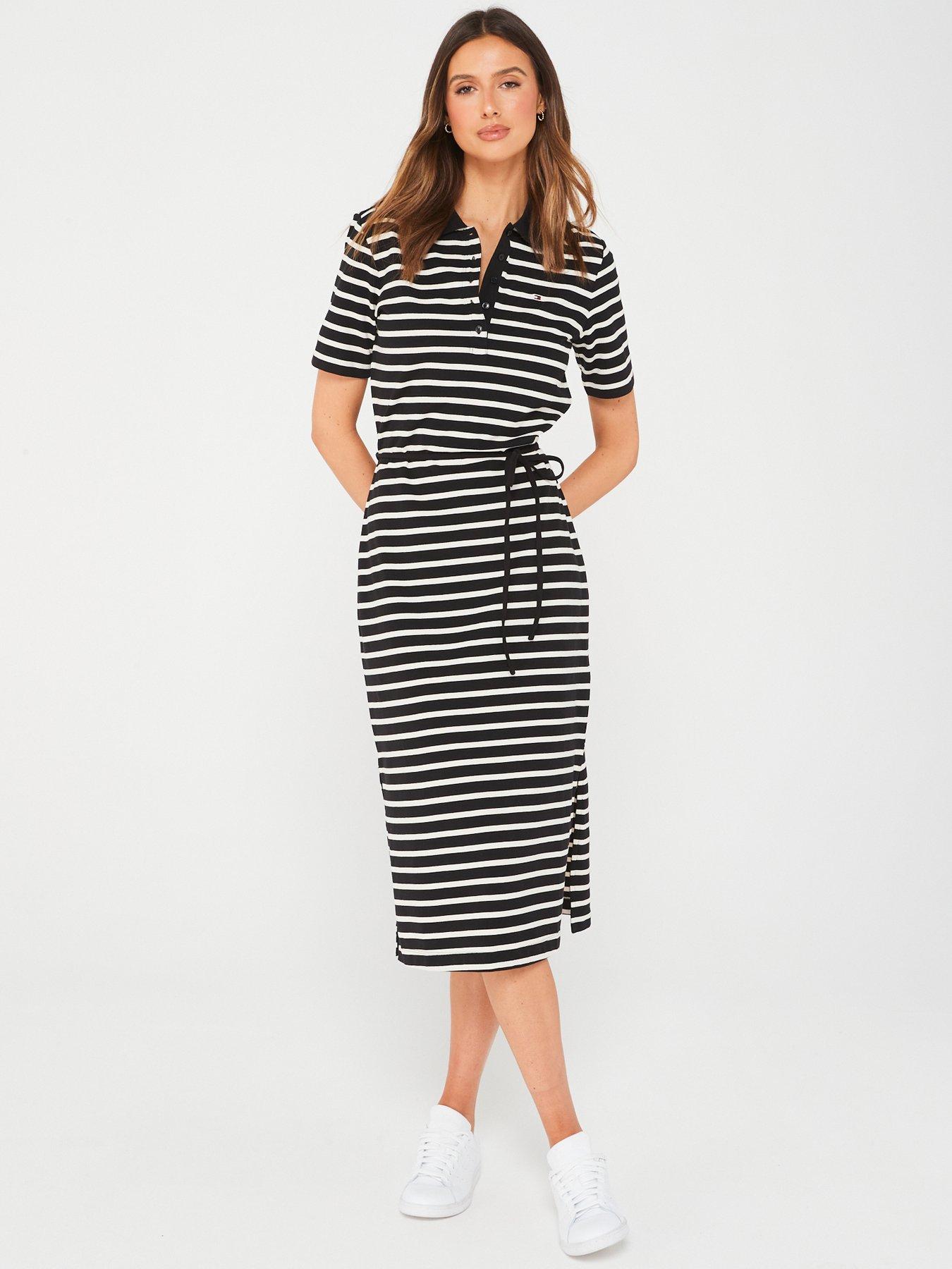 Tommy Hilfiger Striped Polo Midi Dress - Black