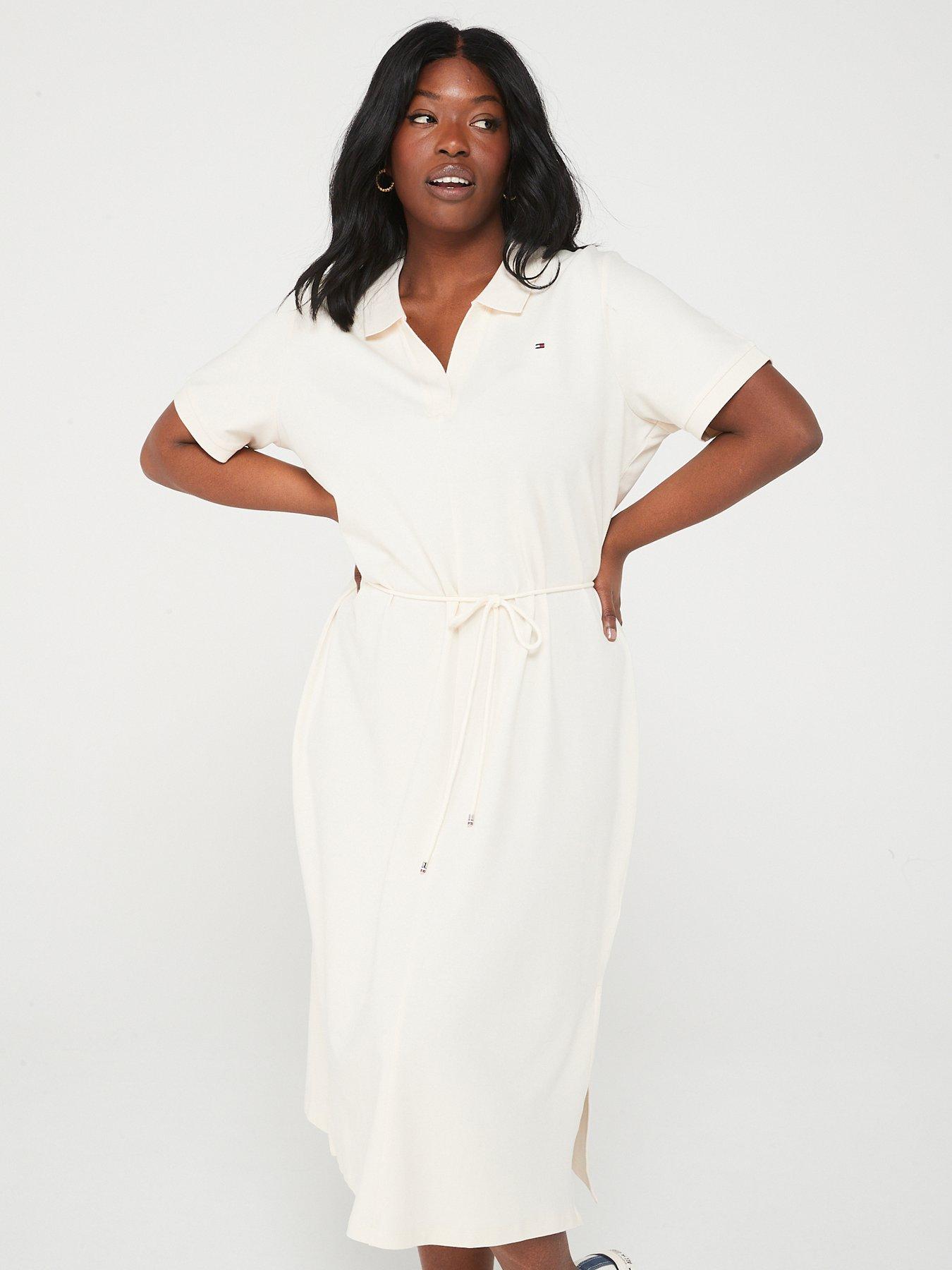 Tommy Hilfiger Plus Size Tie-Waist Midi Polo Dress - Beige