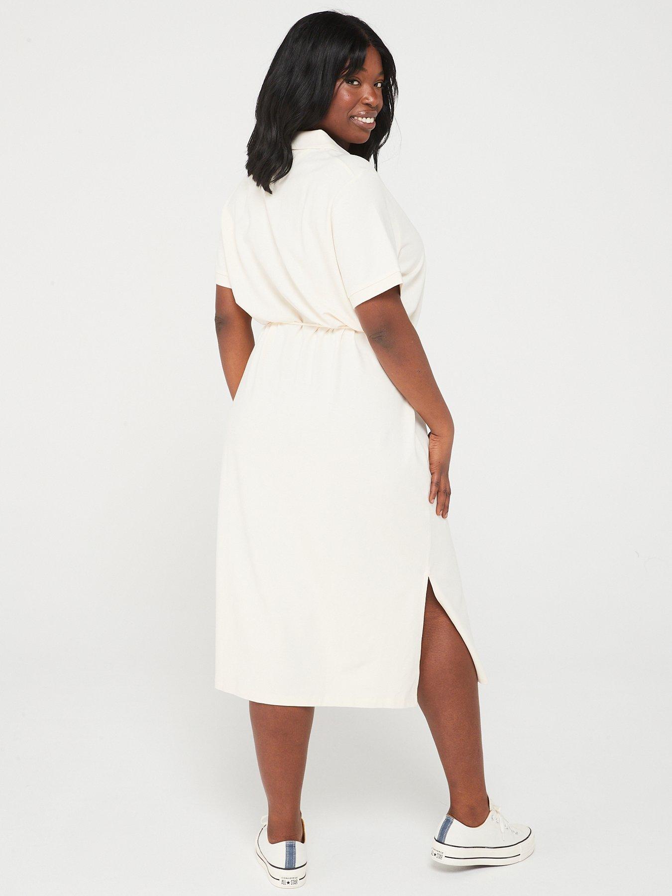 Plus Size Tie waist Midi Polo Dress Beige